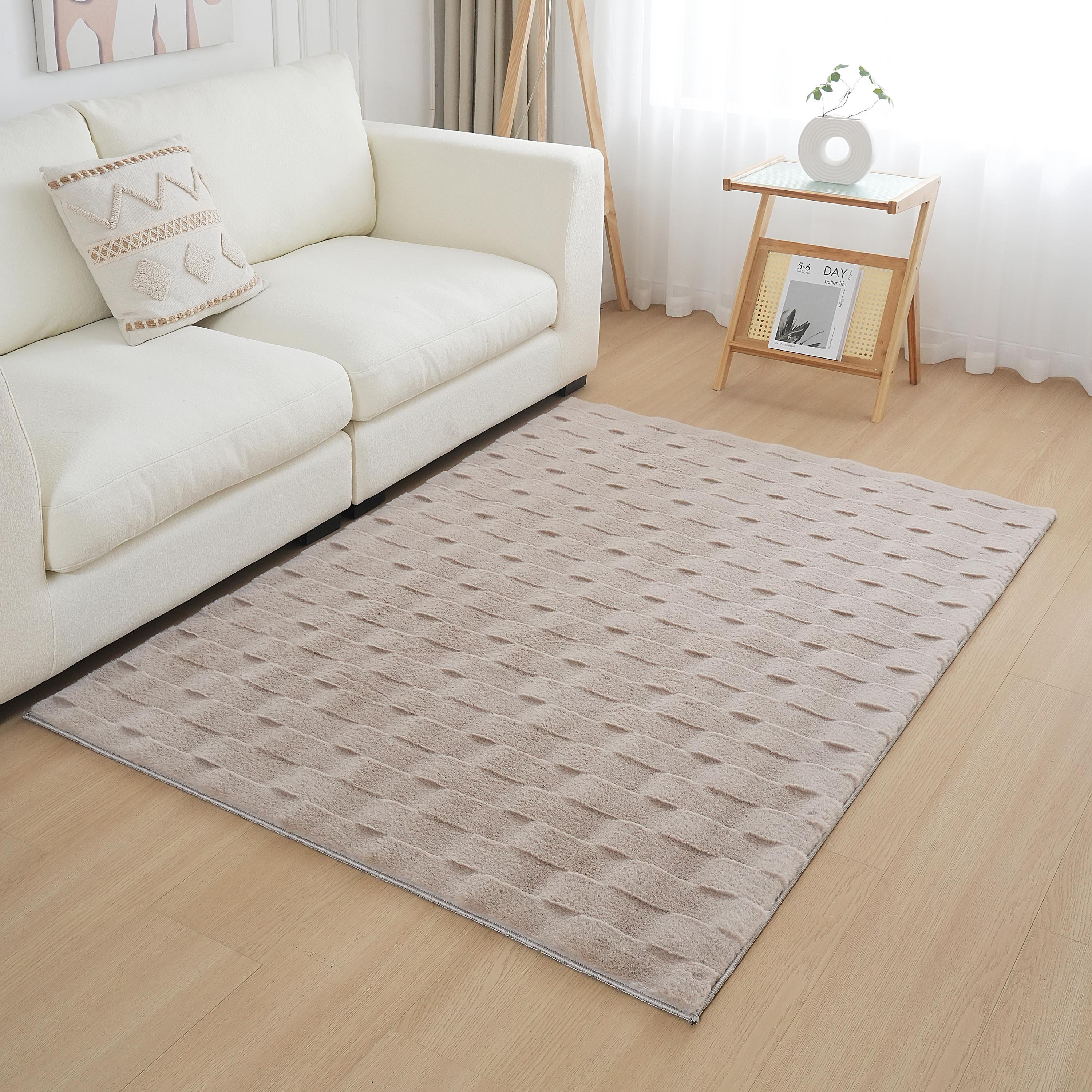 Zara Soro Jacquard Rabbit Fur Rug - 120x170 cm-hbxdecorandfurnishings-floorcoverings-rugs-image-1