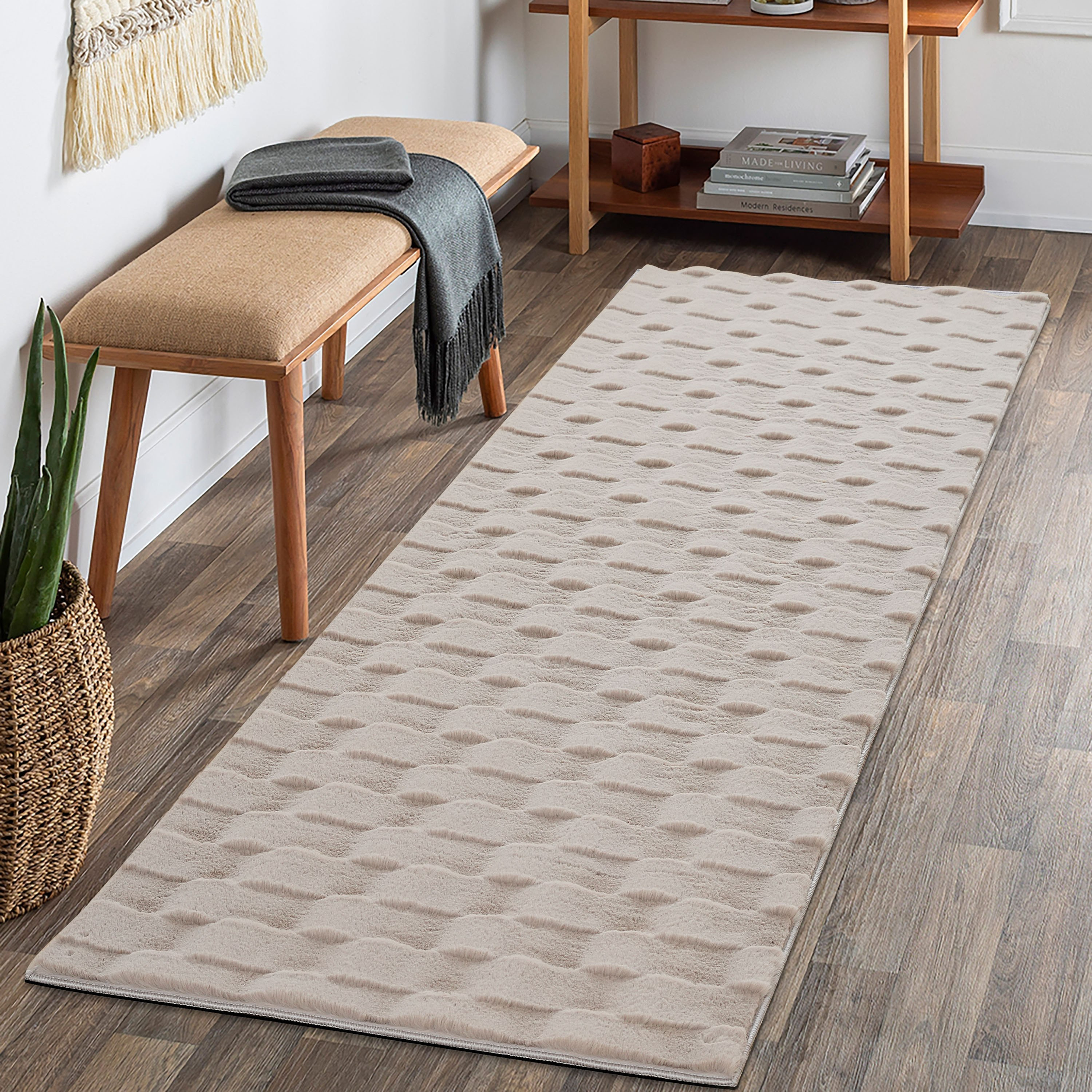 Zara Soro Jacquard Rabbit Fur Rug - 75x230 cm-hbxdecorandfurnishings-floorcoverings-rugs-image-1