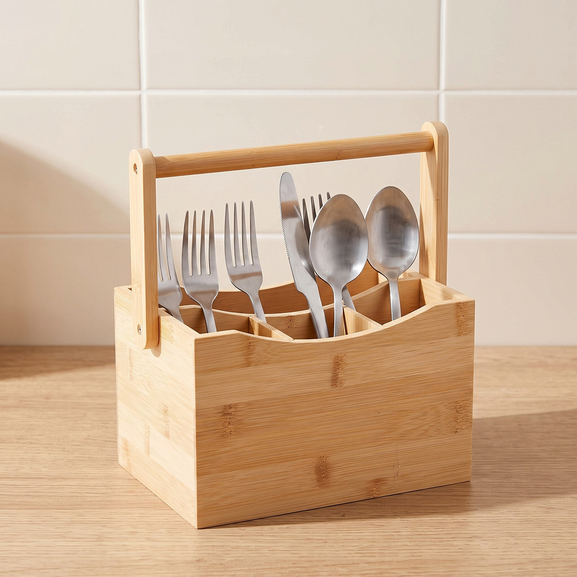 حامل أدوات مائدة من الخيزران بمقبض - 20.5 × 14 × 13 سم-hbxkitchen-kitchenware-kitchenaccessories-image-1
