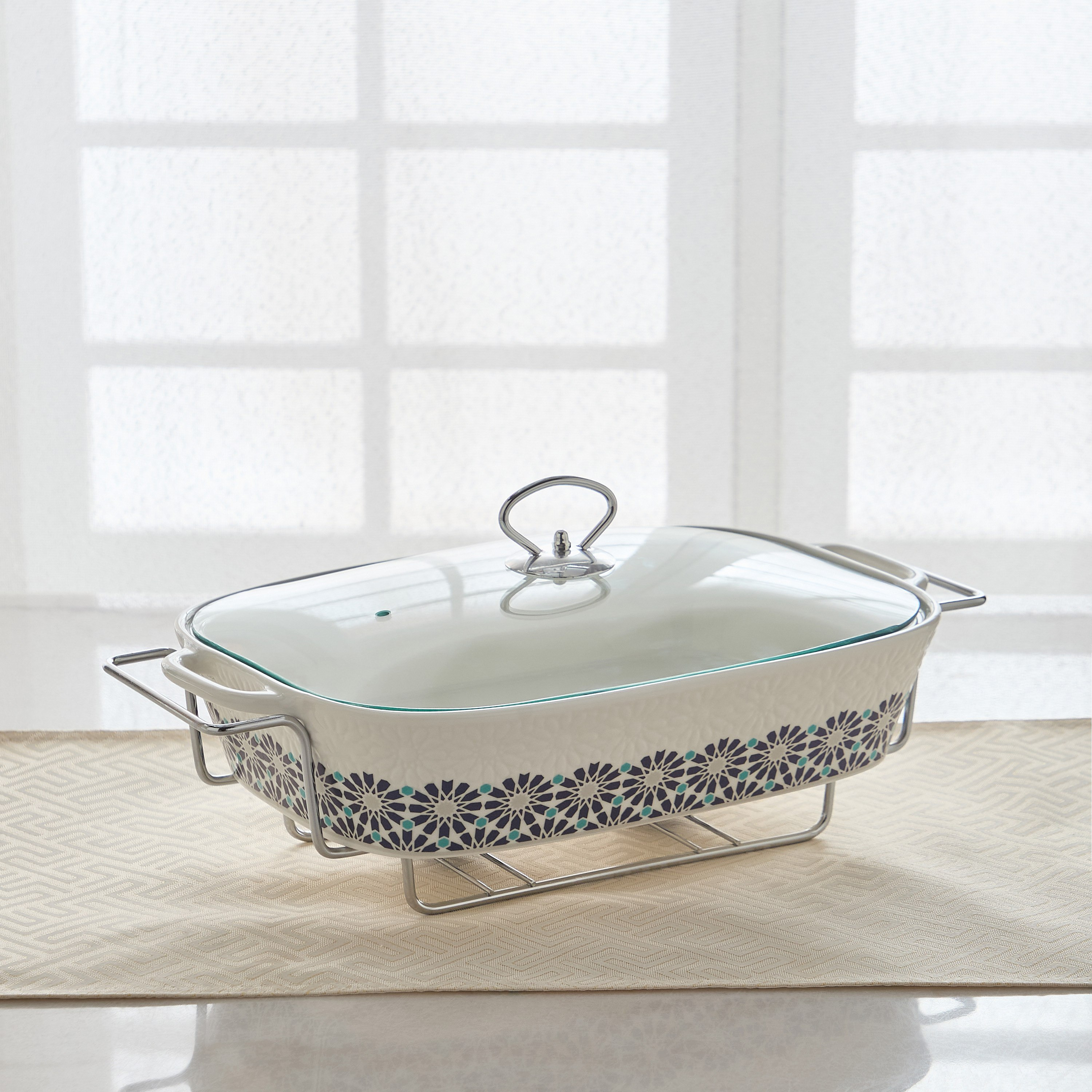 Orchid 15-inch Rectangular Casserole with Stand-hbxdecorandfurnishings-tabletop-serveware-image-1