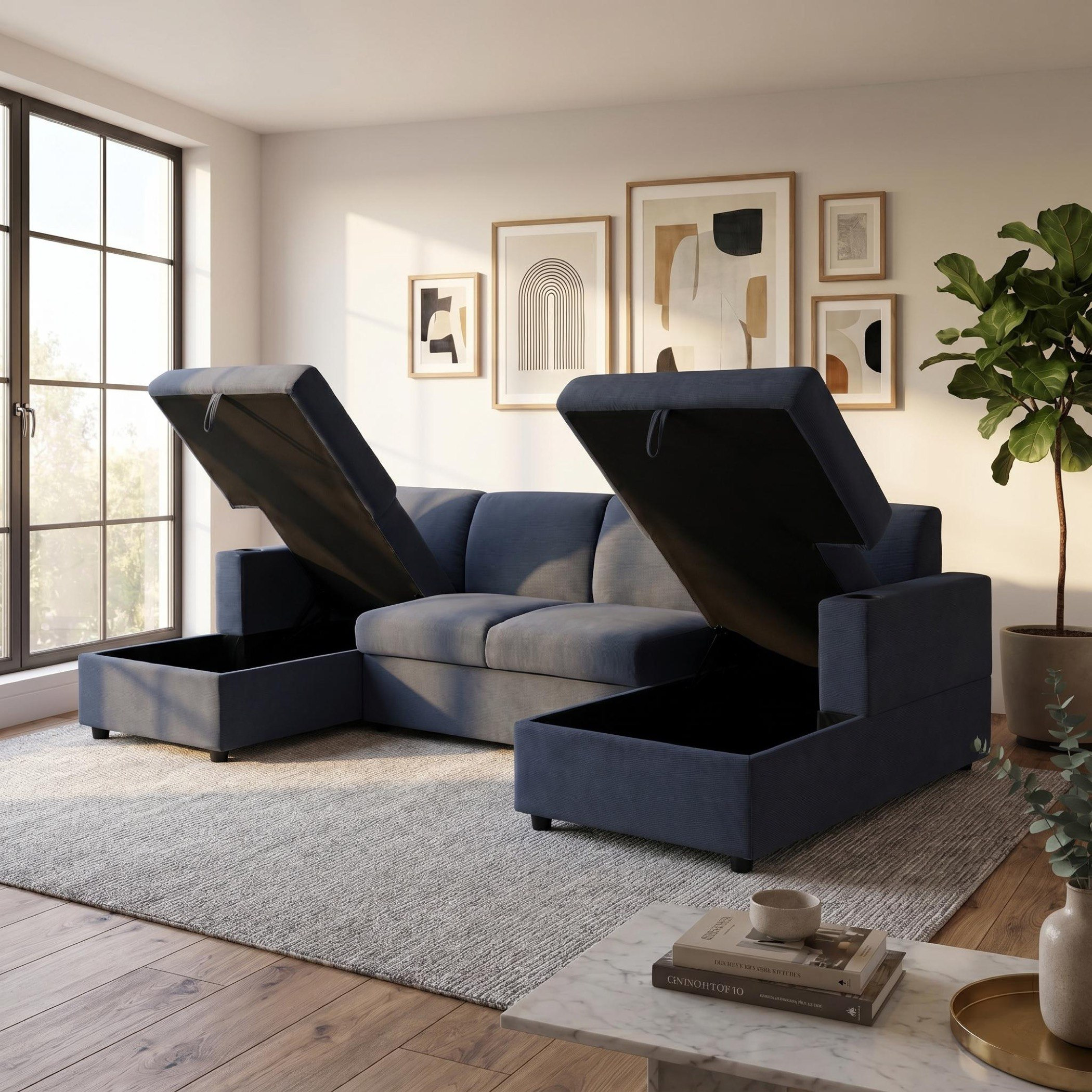 Lecco NXT 5-Seater Fabric Corner with 2-Seater Pullout Sofa Bed and 2 Storage Chaise with Cupholders-hbxfurniture-sofasandarmchairs-sofabeds-image-3