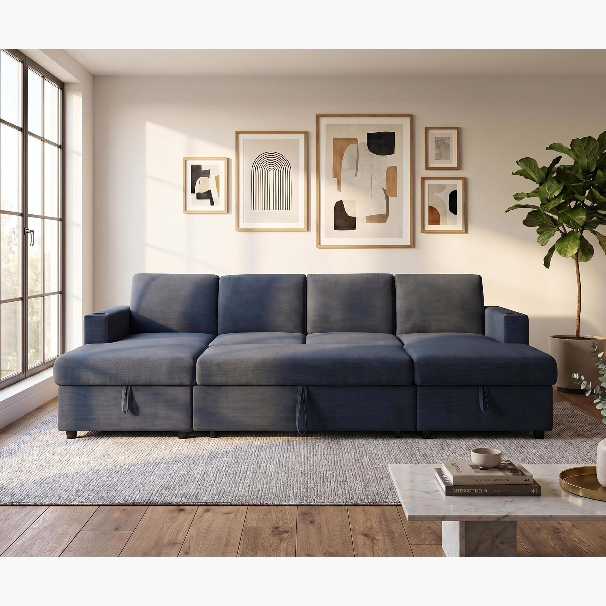 Lecco NXT 5-Seater Fabric Corner with 2-Seater Pullout Sofa Bed and 2 Storage Chaise with Cupholders-hbxfurniture-sofasandarmchairs-sofabeds-image-4