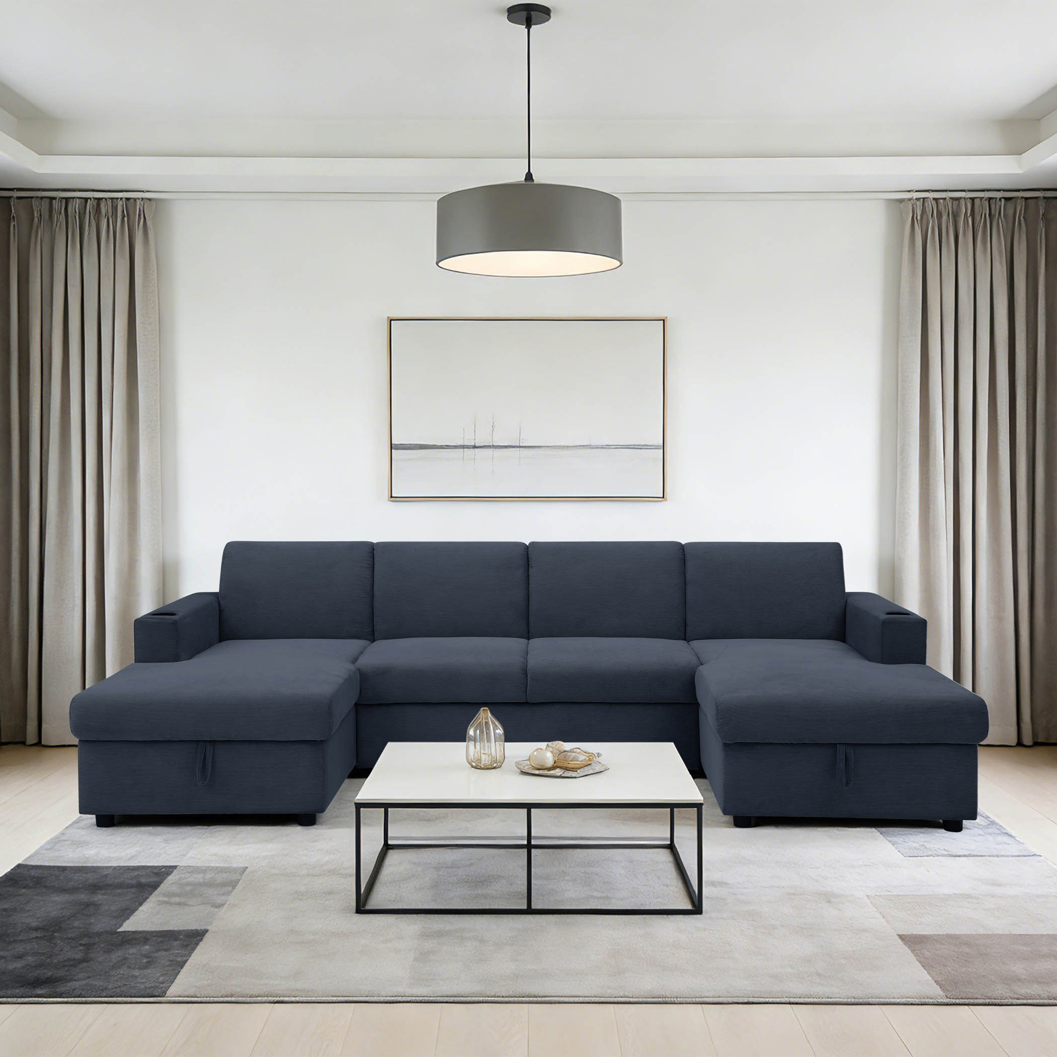 Lecco NXT 5-Seater Fabric Corner with 2-Seater Pullout Sofa Bed and 2 Storage Chaise with Cupholders-hbxfurniture-sofasandarmchairs-sofabeds-image-5