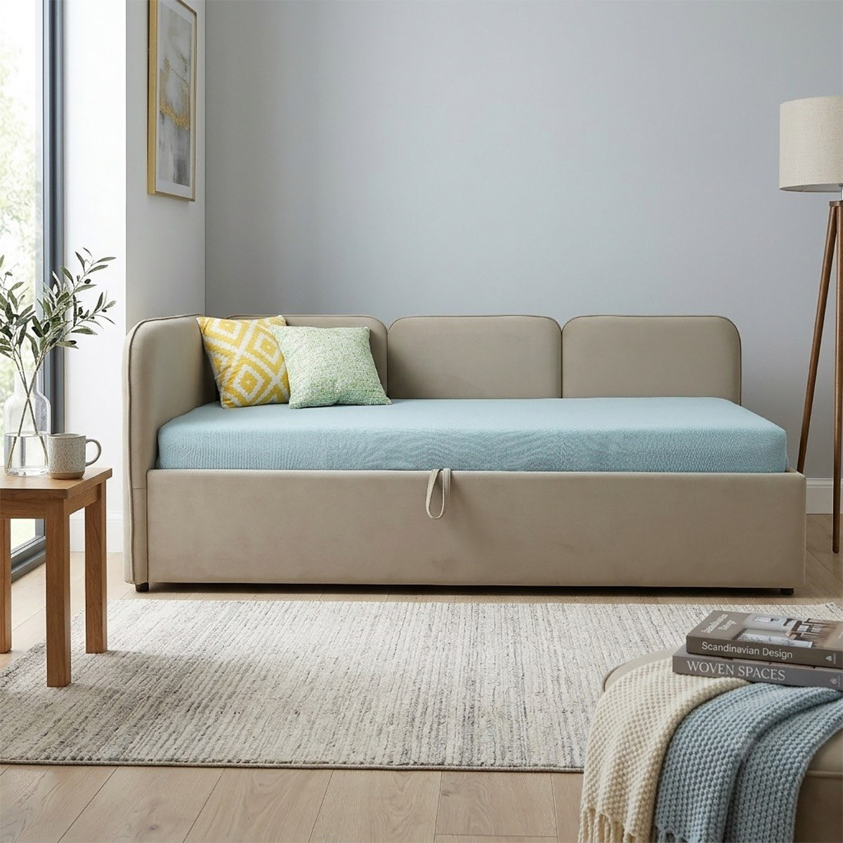 Nordica Graz Upholstered Single Day Bed with Hydraulic Storage - 90x200 cm-hbxfurniture-bedsandbedsets-daybeds-image-1