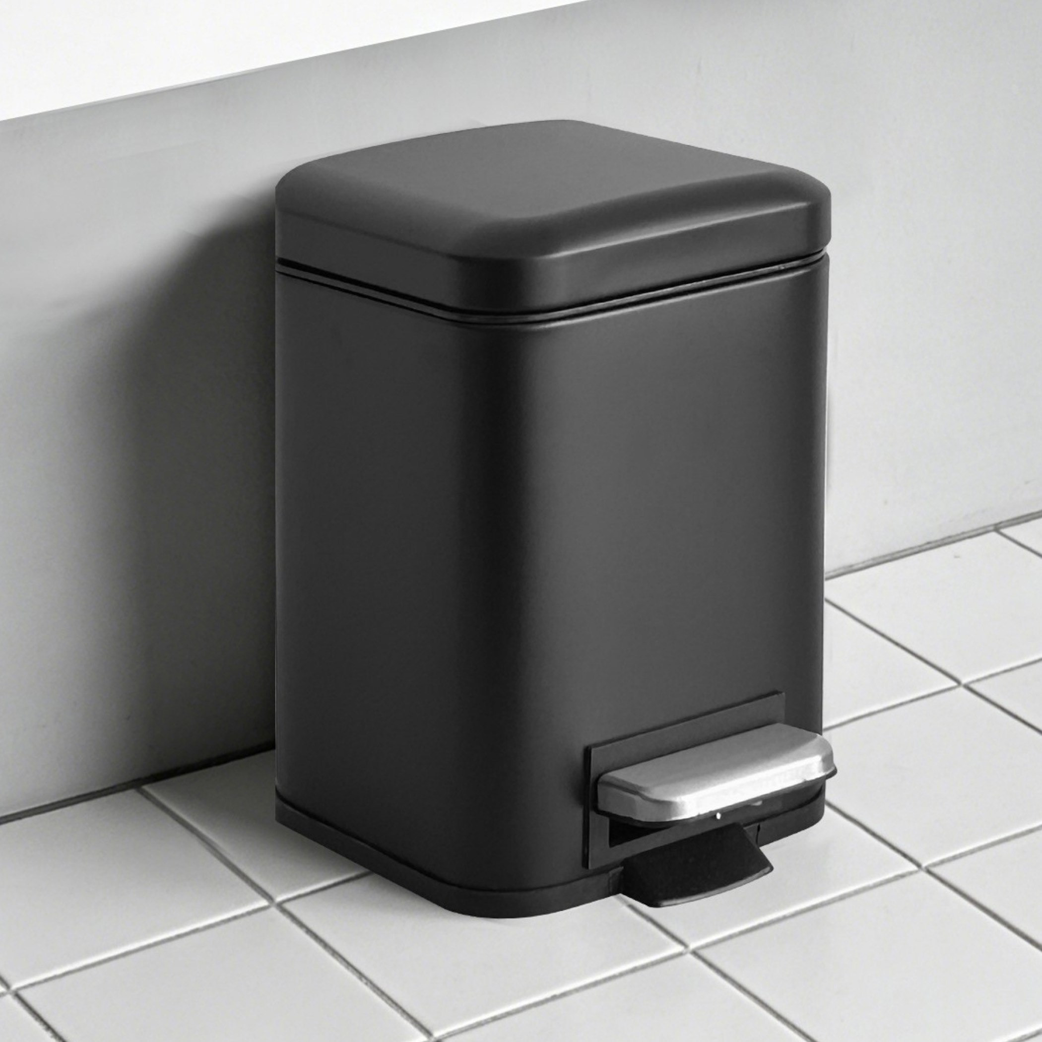 Ebony Stainless Steel Square Pedal Bin - 6 L-hbxhomeware-hbxbathroom-image-1