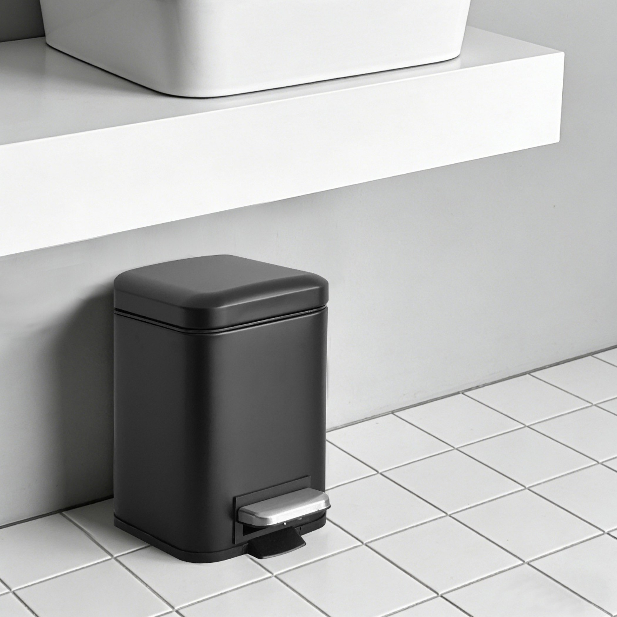 Ebony Stainless Steel Square Pedal Bin - 6 L-hbxhomeware-hbxbathroom-image-8