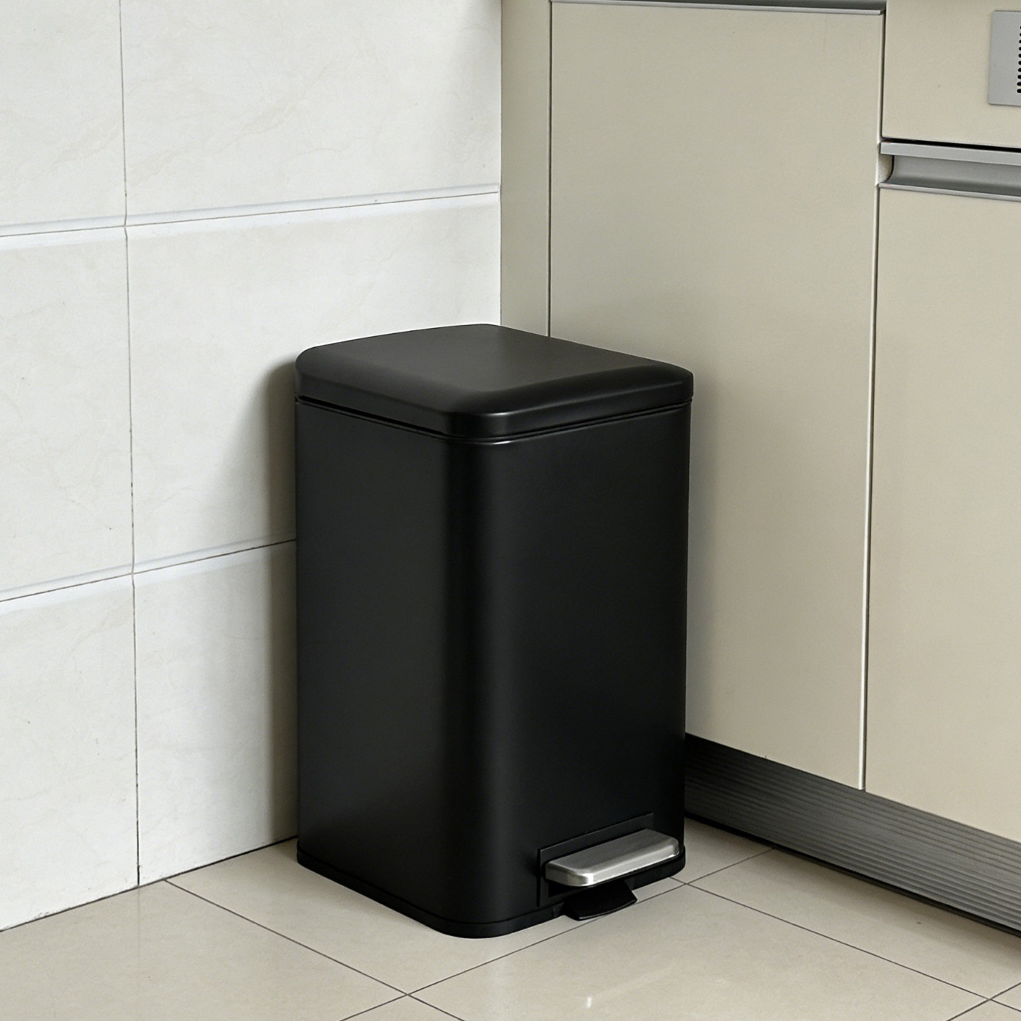 Ebony Stainless Steel Square Pedal Bin - 20 L-hbxhomeware-hbxbathroom-image-1