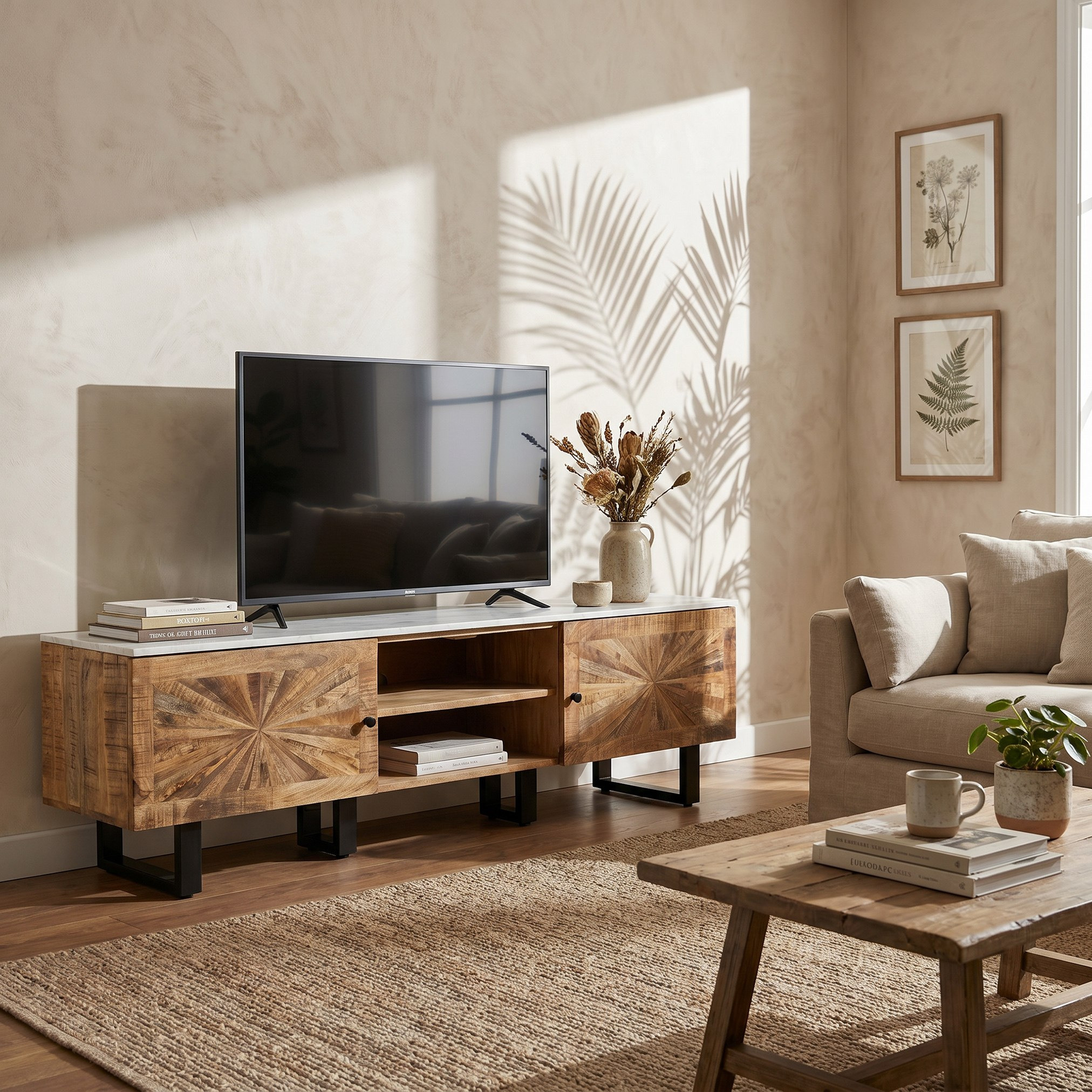 Cavon Florya 1.8 Meter Solid Wood TV Unit with Genuine Marble Top for TV up to 70 inches-hbxlivingroom-mediaunitsandstorage-tvunits-image-6