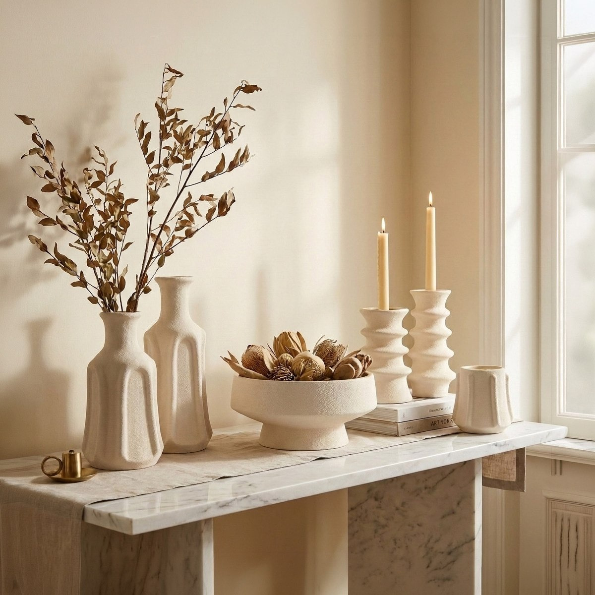 Umber Lavasa Renee Decorative Ceramic Candleholder - 17.3x17.3x35.3 cm-hbxlivingroom-decorandaccessories-candleholders-image-5