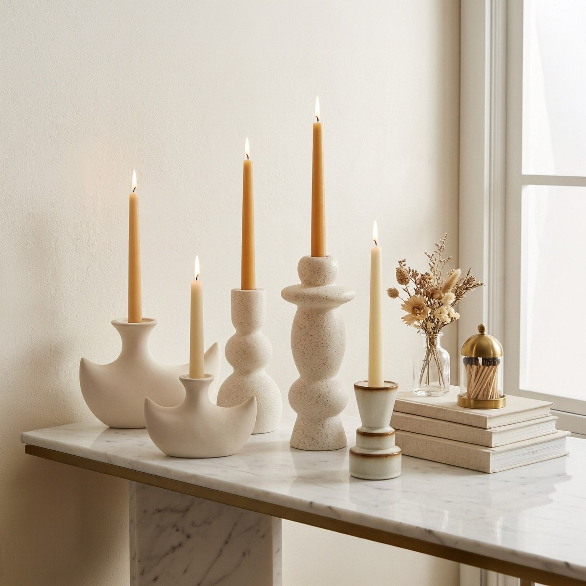 Umber Lavasa Renee Decorative Ceramic Taper Candleholder - 10x10x21.5 cm-hbxlivingroom-decorandaccessories-candleholders-image-5