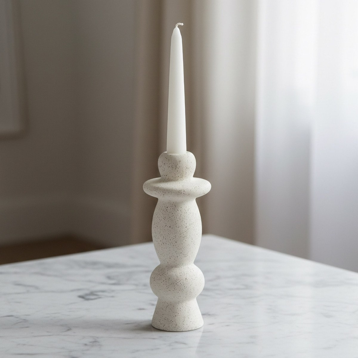 Umber Lavasa Renee Decorative Ceramic Taper Candleholder - 8x8x20 cm-hbxlivingroom-decorandaccessories-candleholders-image-1