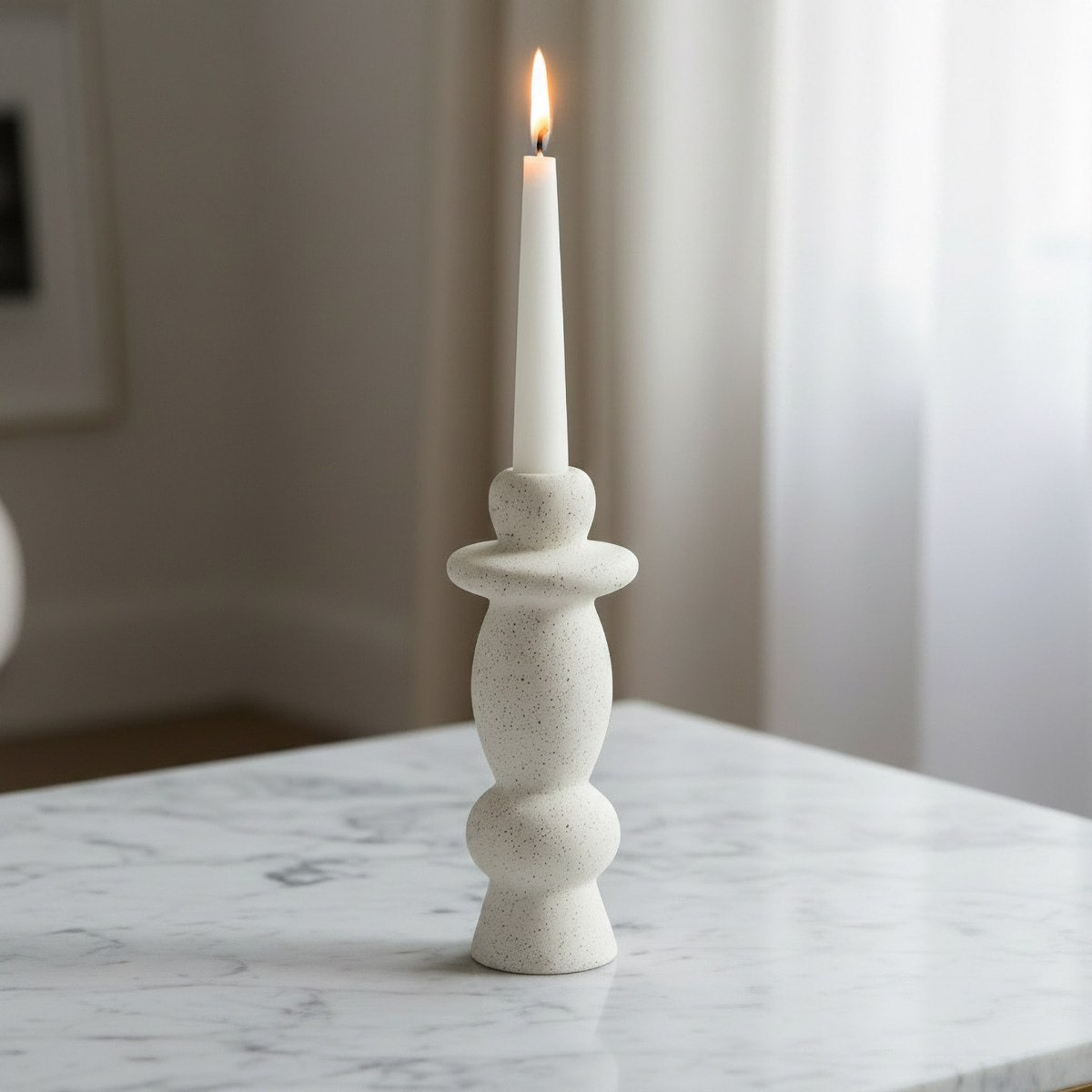 Umber Lavasa Renee Decorative Ceramic Taper Candleholder - 8x8x20 cm-hbxlivingroom-decorandaccessories-candleholders-image-2