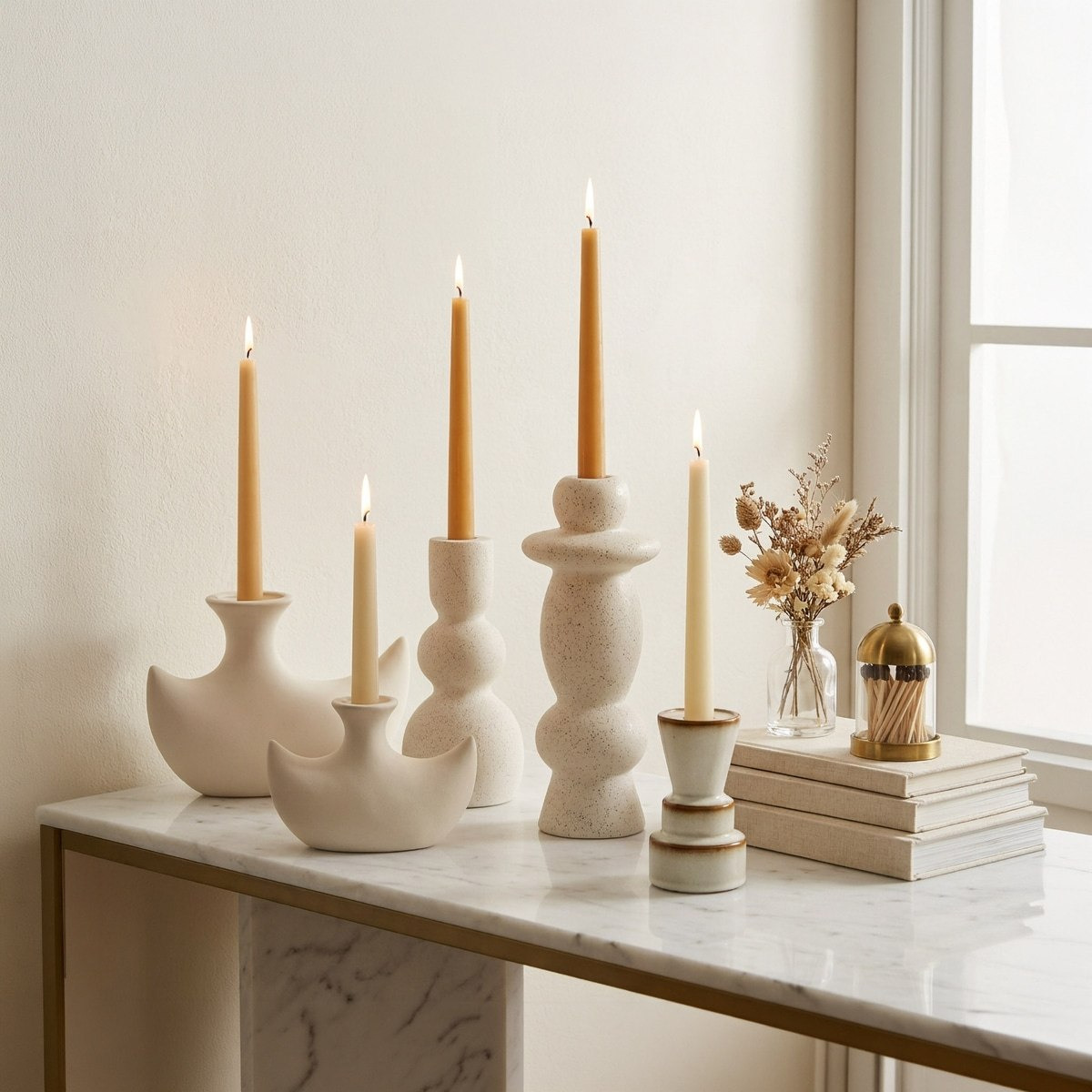 Umber Lavasa Renee Decorative Ceramic Taper Candleholder - 8x8x20 cm-hbxlivingroom-decorandaccessories-candleholders-image-5