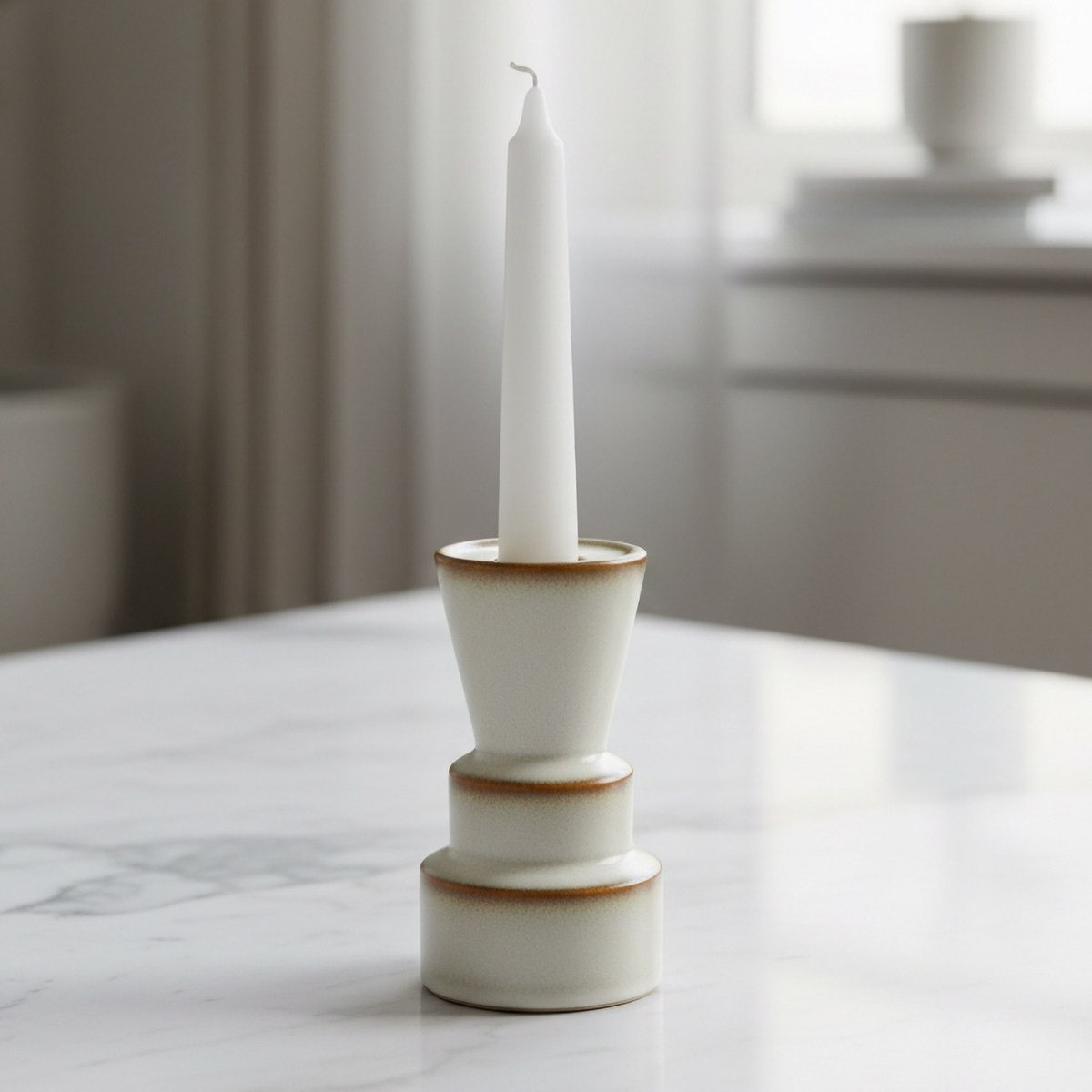 Umber Lavasa Renee Decorative Reactive Glaze Ceramic Taper Candleholder - 8.3x8.3x15.8 cm-hbxlivingroom-decorandaccessories-candleholders-image-1