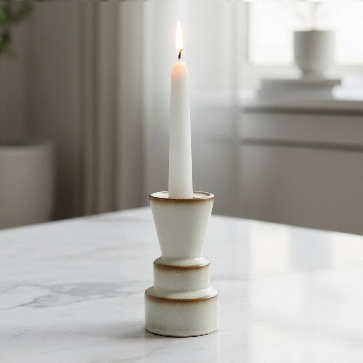 Umber Lavasa Renee Decorative Reactive Glaze Ceramic Taper Candleholder - 8.3x8.3x15.8 cm-hbxlivingroom-decorandaccessories-candleholders-image-2
