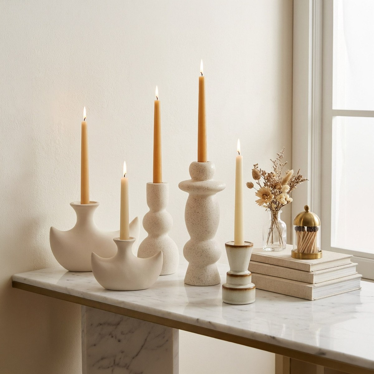 Umber Lavasa Renee Decorative Reactive Glaze Ceramic Taper Candleholder - 8.3x8.3x15.8 cm-hbxlivingroom-decorandaccessories-candleholders-image-5