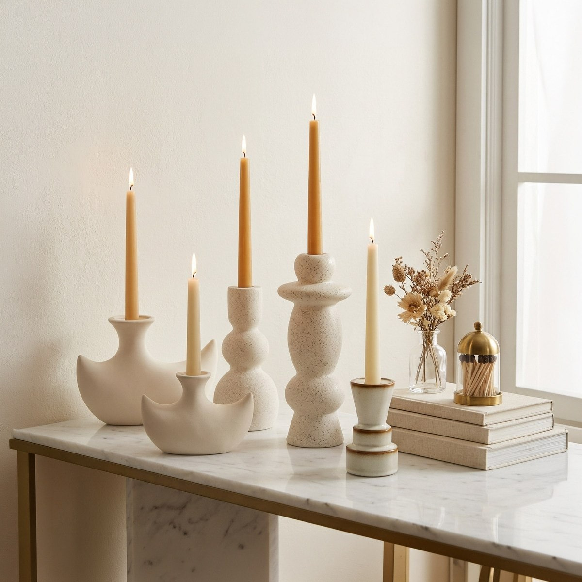 Umber Lavasa Renee Decorative Ceramic Taper Candleholder - 20.5x7.5x14.5 cm-hbxlivingroom-decorandaccessories-candleholders-image-5