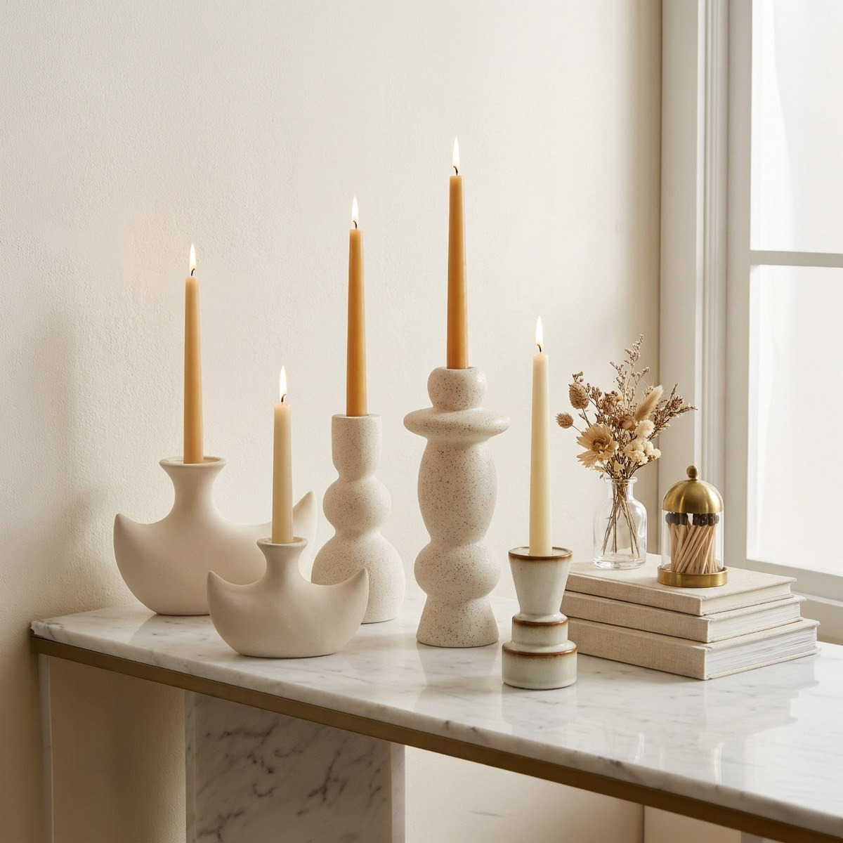 Umber Lavasa Renee Decorative Ceramic Taper Candleholder - 28.3x10x20.5 cm-hbxlivingroom-decorandaccessories-candleholders-image-5