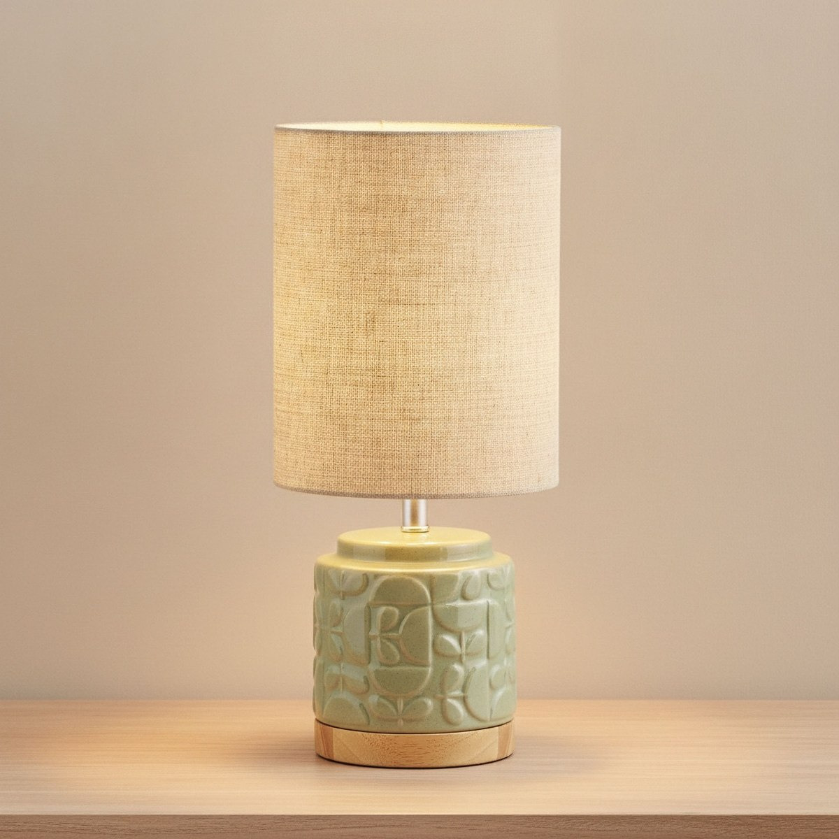 مصباح طاولة سيراميك عاكس ولامع مع غطاء كتان من أمالفي - 39x18 سم-hbxlivingroom-lighting-tablelamps-image-2