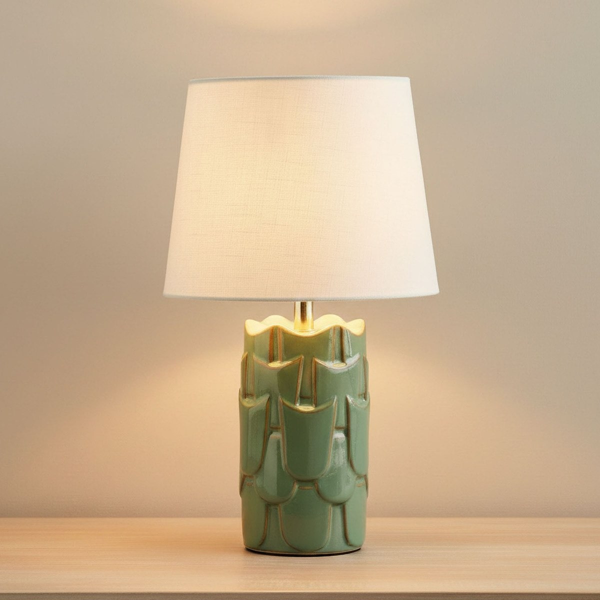 مصباح طاولة سيراميك عاكس ولامع مع غطاء كتان من أمالفي - 43x25 سم-hbxlivingroom-lighting-tablelamps-image-2