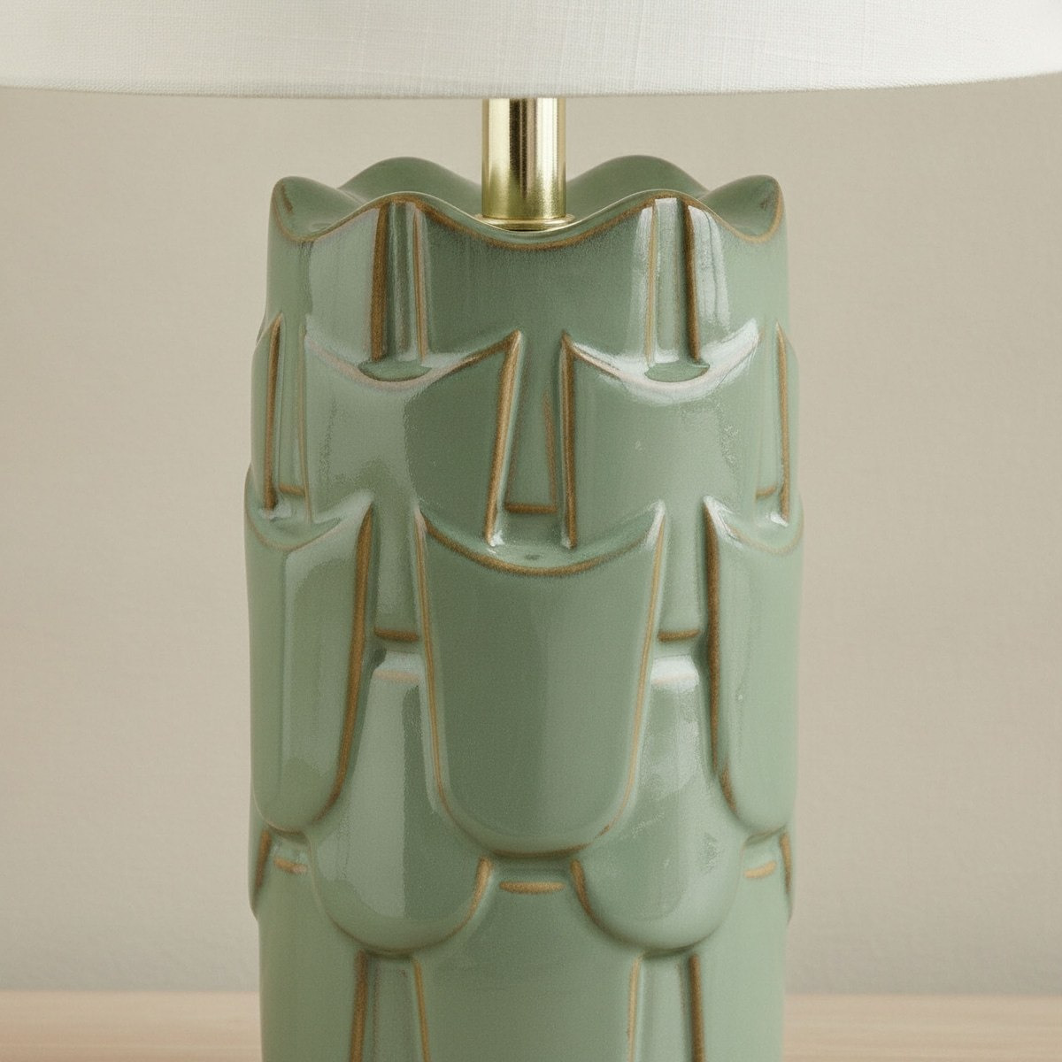 مصباح طاولة سيراميك عاكس ولامع مع غطاء كتان من أمالفي - 43x25 سم-hbxlivingroom-lighting-tablelamps-image-4