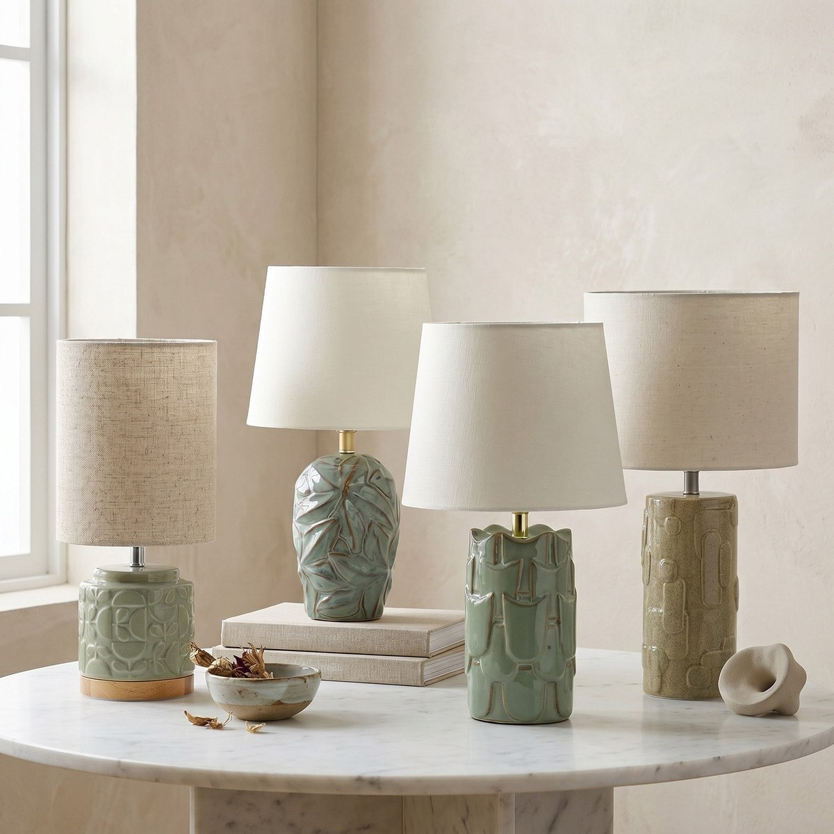 مصباح طاولة سيراميك عاكس ولامع مع غطاء كتان من أمالفي - 50.5x30 سم-hbxlivingroom-lighting-tablelamps-image-5