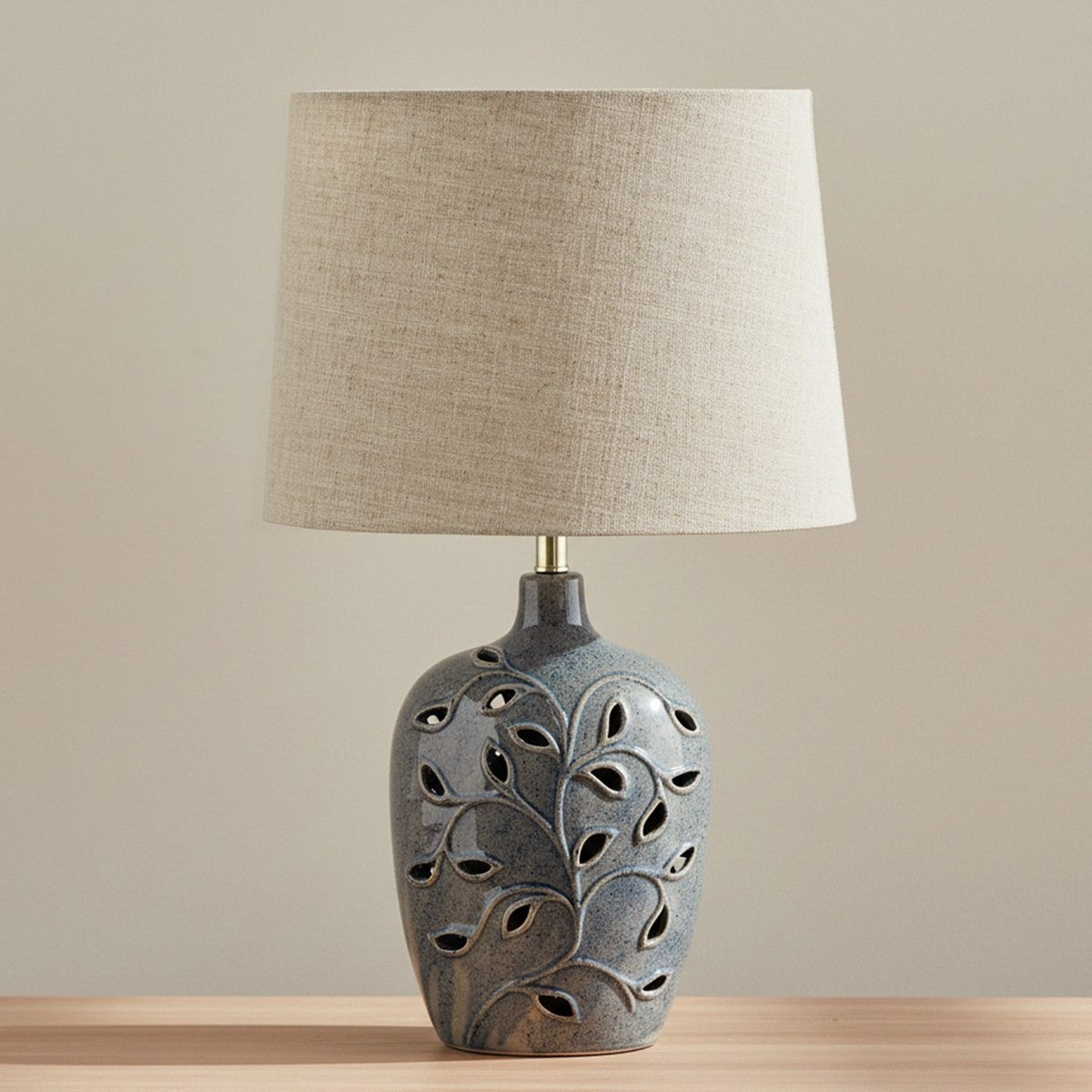 Amalfi Reactive Glazed Ceramic Table Lamp with Linen Shade - 55x35.5 cm-hbxlivingroom-lighting-tablelamps-image-1