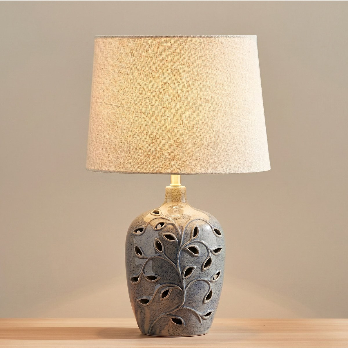 Amalfi Reactive Glazed Ceramic Table Lamp with Linen Shade - 55x35.5 cm-hbxlivingroom-lighting-tablelamps-image-2