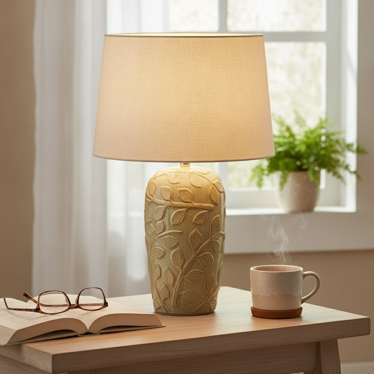Amalfi Reactive Glazed Ceramic Table Lamp with Linen Shade - 59x38 cm-hbxlivingroom-lighting-tablelamps-image-1