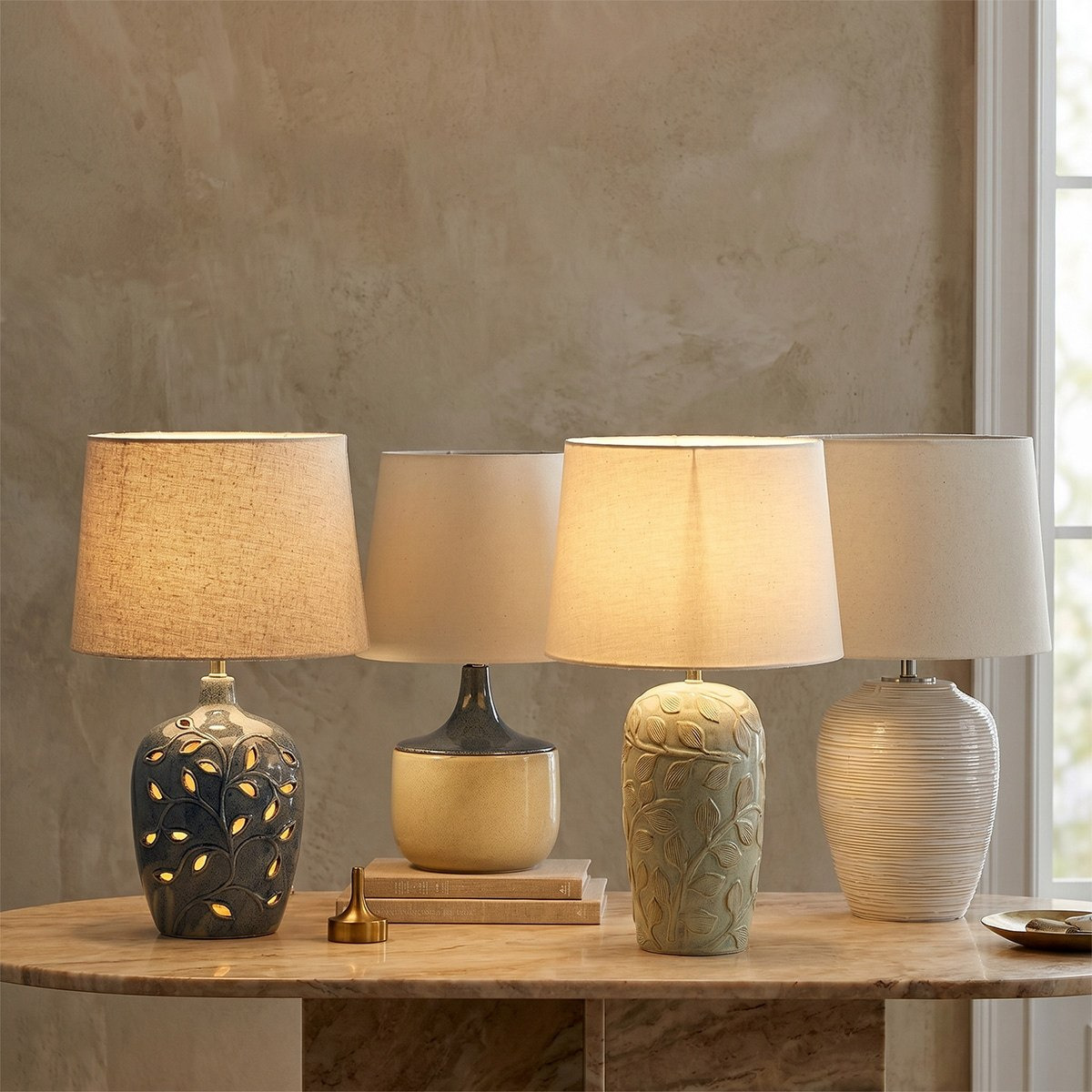 Amalfi Reactive Glazed Ceramic Table Lamp with Linen Shade - 62x40 cm-hbxlivingroom-lighting-tablelamps-image-5