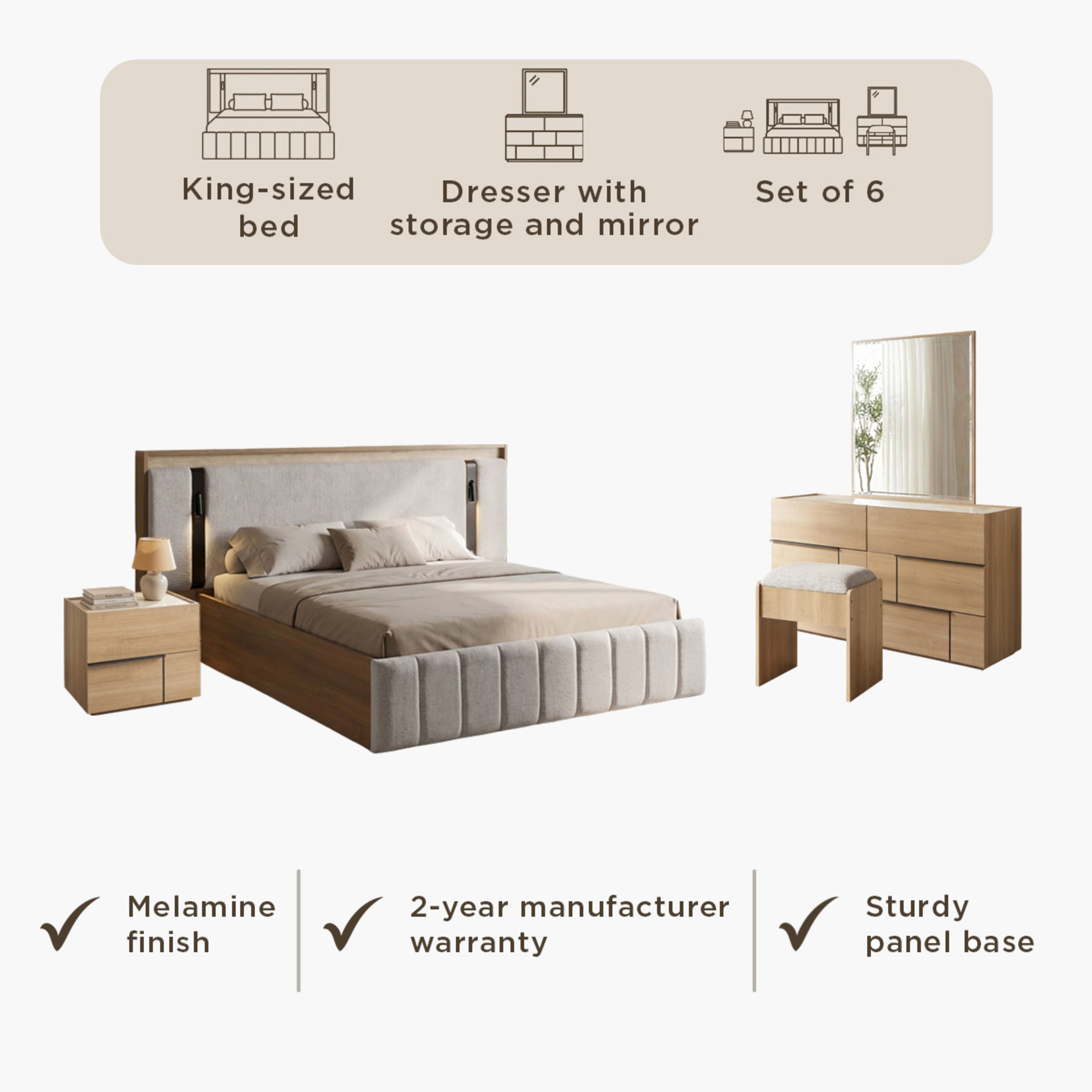 Trento 6-Piece King Bedroom Set - 180x200 cm-hbxbedroom-bedsandbedsets-bedroomsets-king-image-11