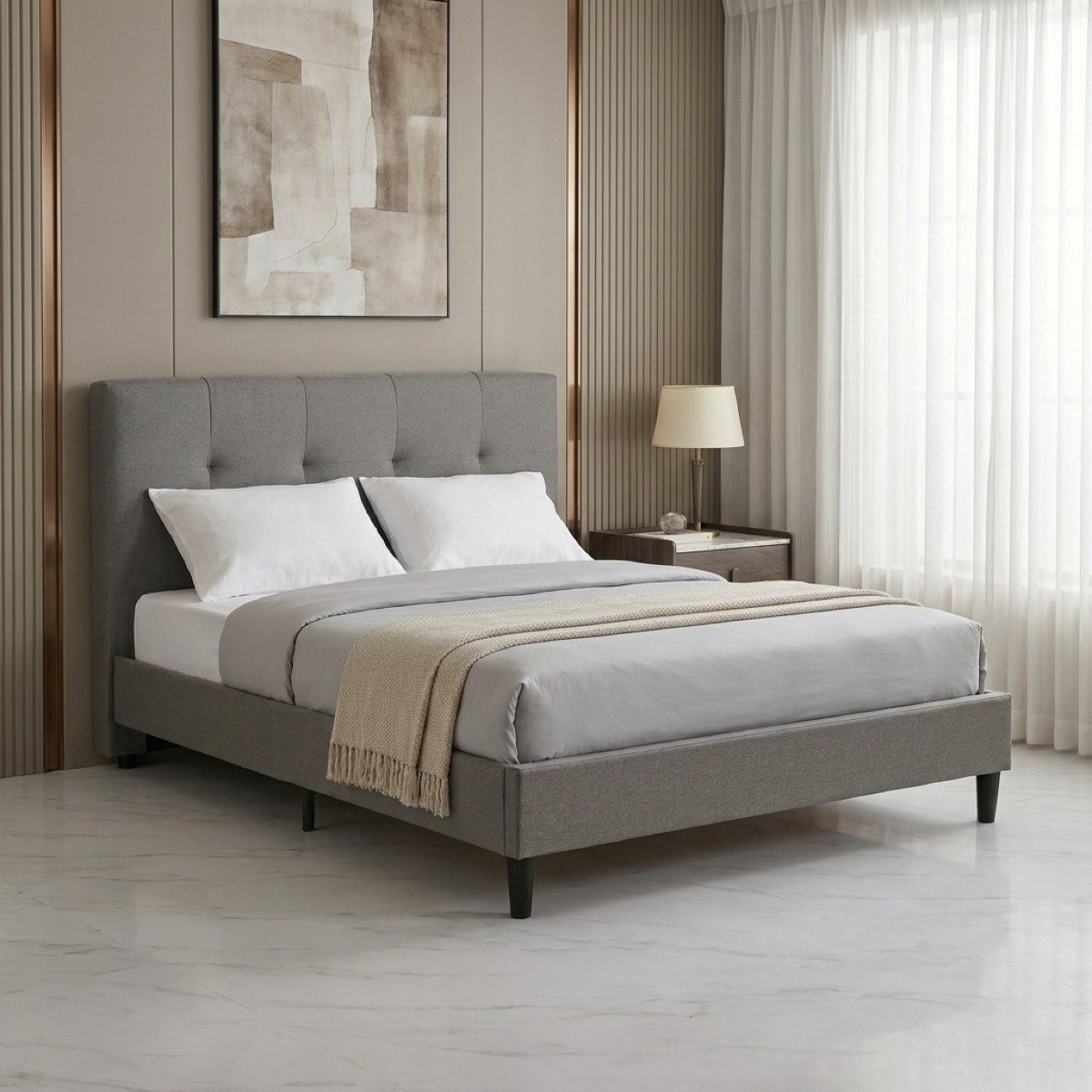 Movo Kulltorp Malmo Upholstered Queen Bed - 160x200 cm-hbxbedroom-bedsandbedsets-beds-queen-image-1