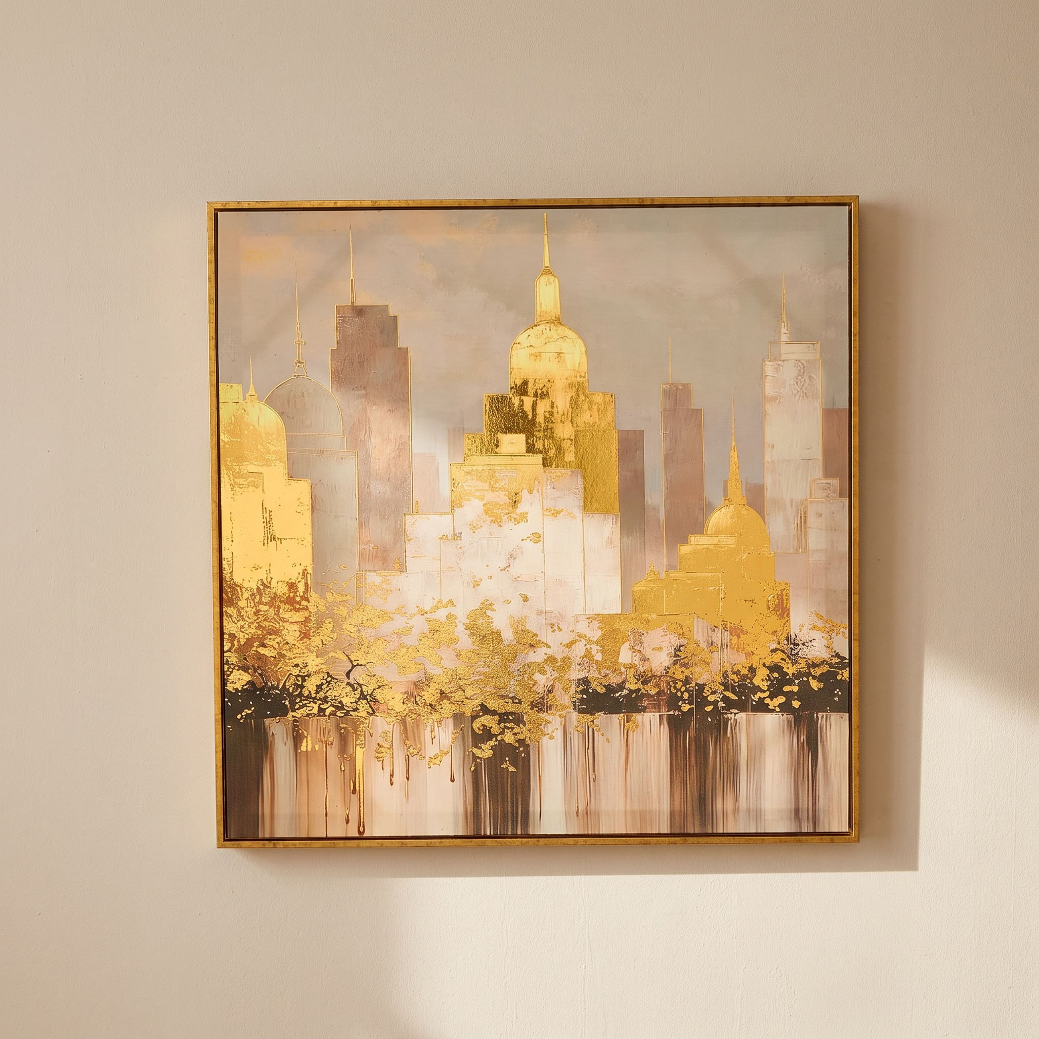 Cyprus Carl Skyline 3D Effect Gold Foiled Framed Picture - 60x60x2.8 cm-hbxhomeware-hbxdecorandfurnishings-image-1