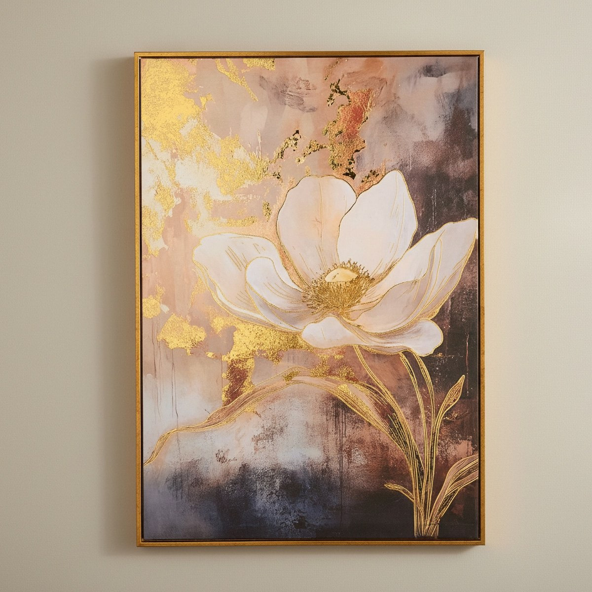 Cyprus Carl Big Peony Gold Foiled Framed Picture - 50x70x28 cm-hbxhomeware-hbxdecorandfurnishings-image-1