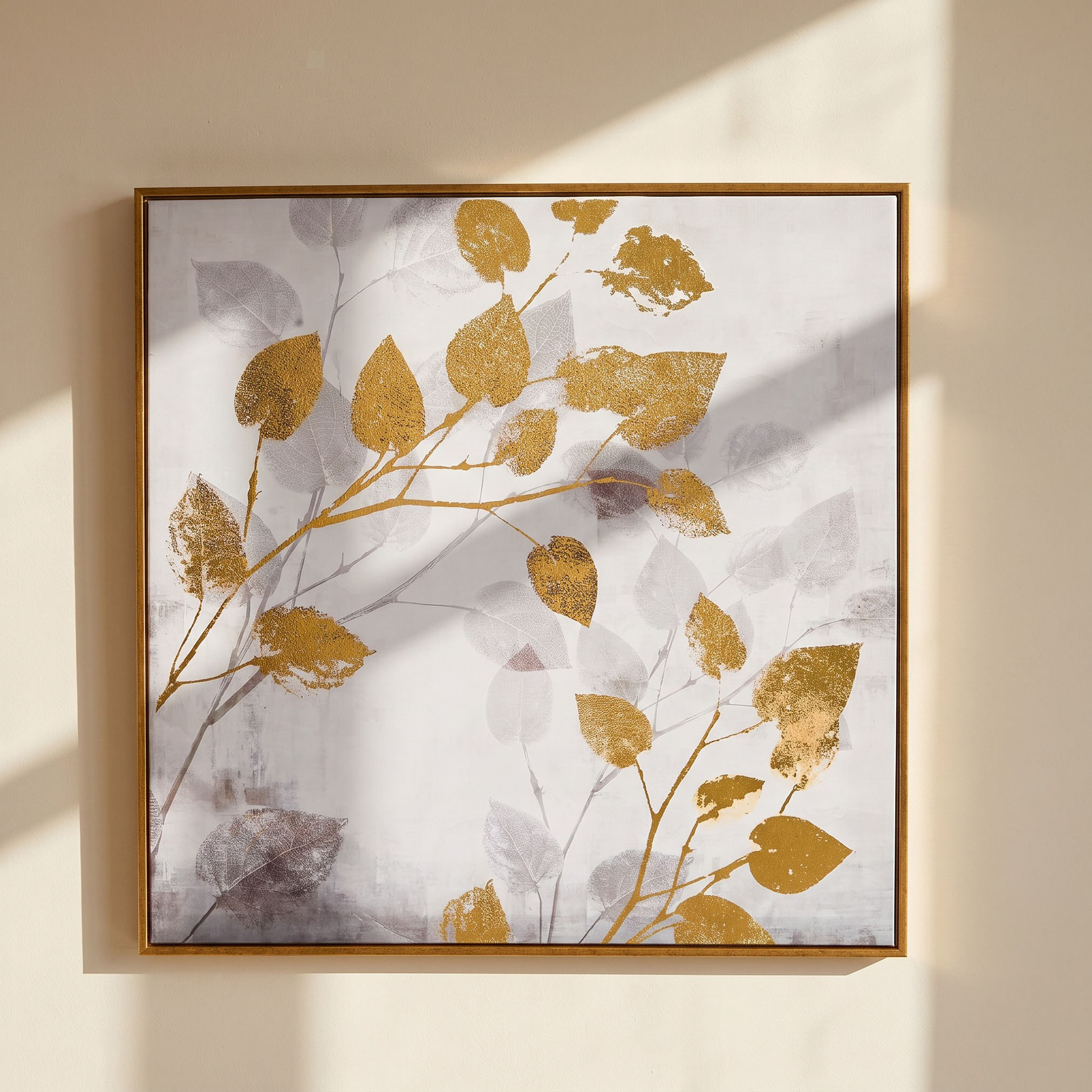 Cyprus Carl Multi Leaves 3D Effect with Gold Foil Framed Picture - 60x60x2.8 cm-hbxhomeware-hbxdecorandfurnishings-image-1