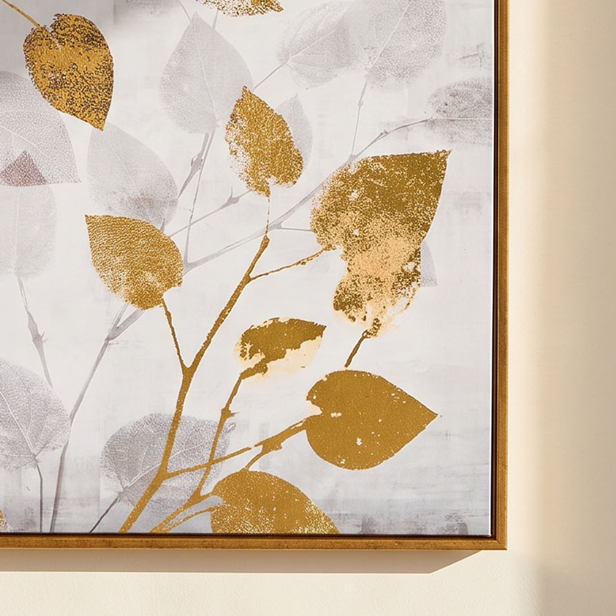 Cyprus Carl Multi Leaves 3D Effect with Gold Foil Framed Picture - 60x60x2.8 cm-hbxhomeware-hbxdecorandfurnishings-image-3