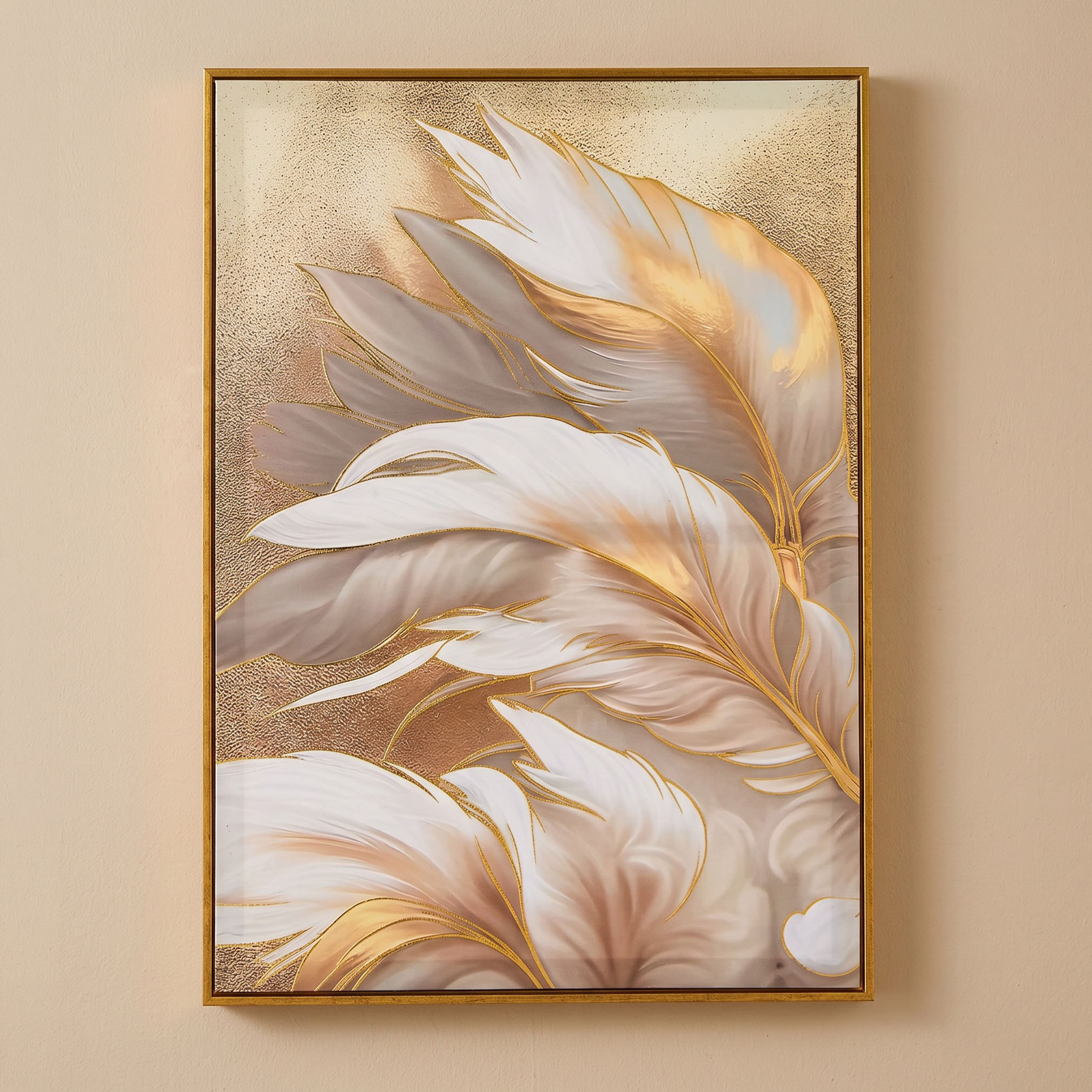 Cyprus Carl Feathers with Gold Foiled Framed Picture - 50x70x2.8 cm-hbxhomeware-hbxdecorandfurnishings-image-1