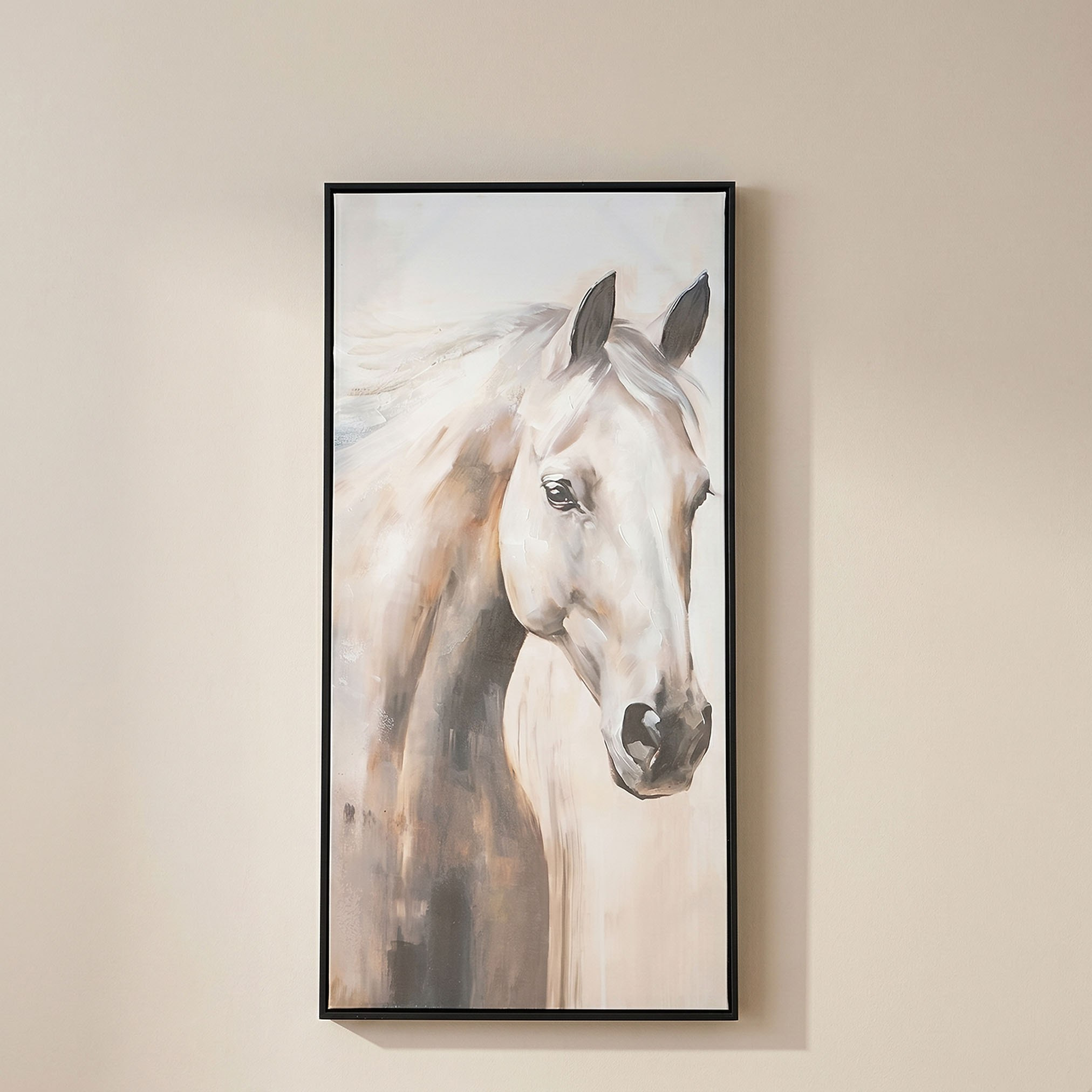 Orson White Horse 60% Hand-Painted Framed Picture - 50x100 cm-hbxhomeware-hbxdecorandfurnishings-image-1