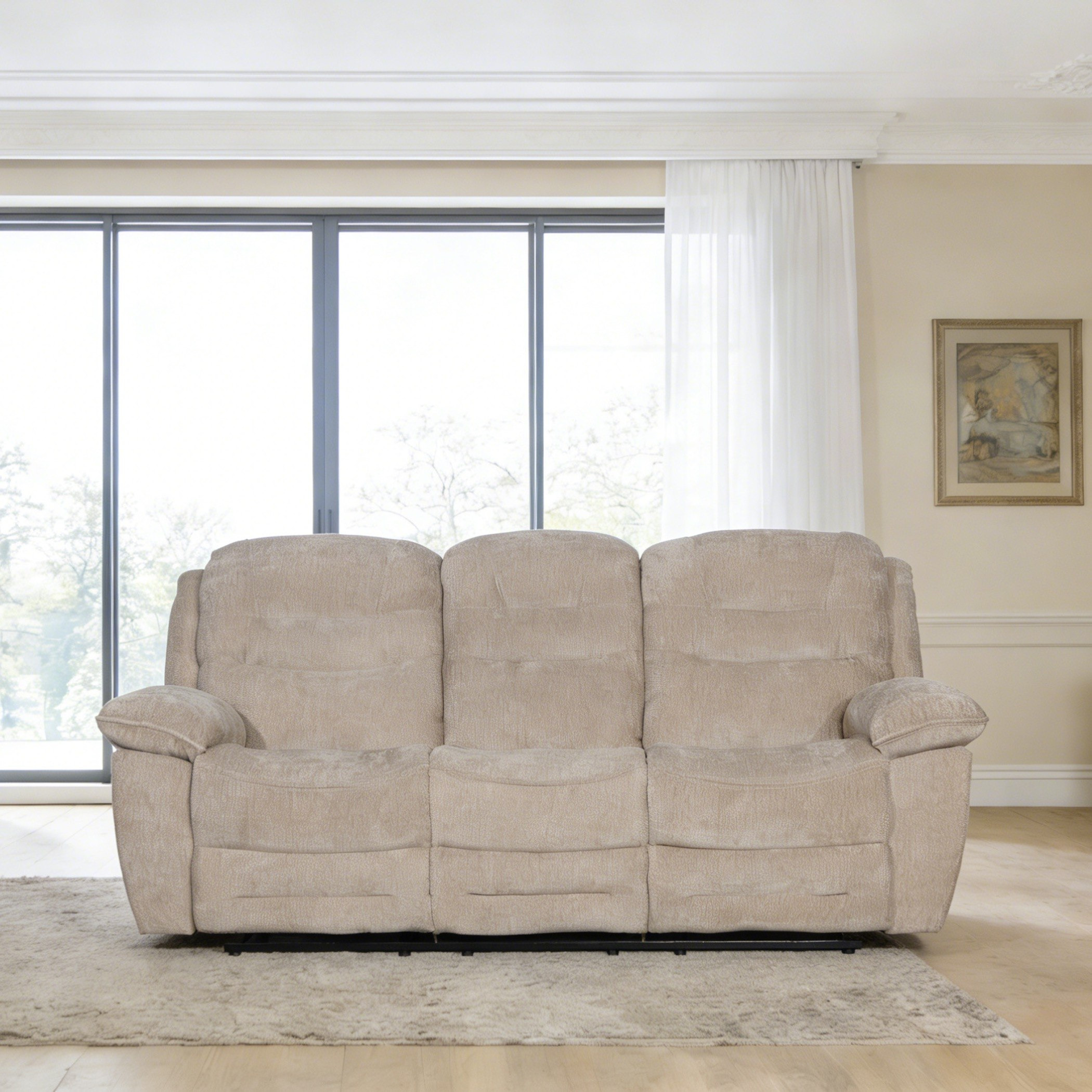 Brenton 3-Seater Fabric Recliner with Dropdown and 2 Cup Holders-hbxfurniture-sofasandarmchairs-reclinersofas-image-1