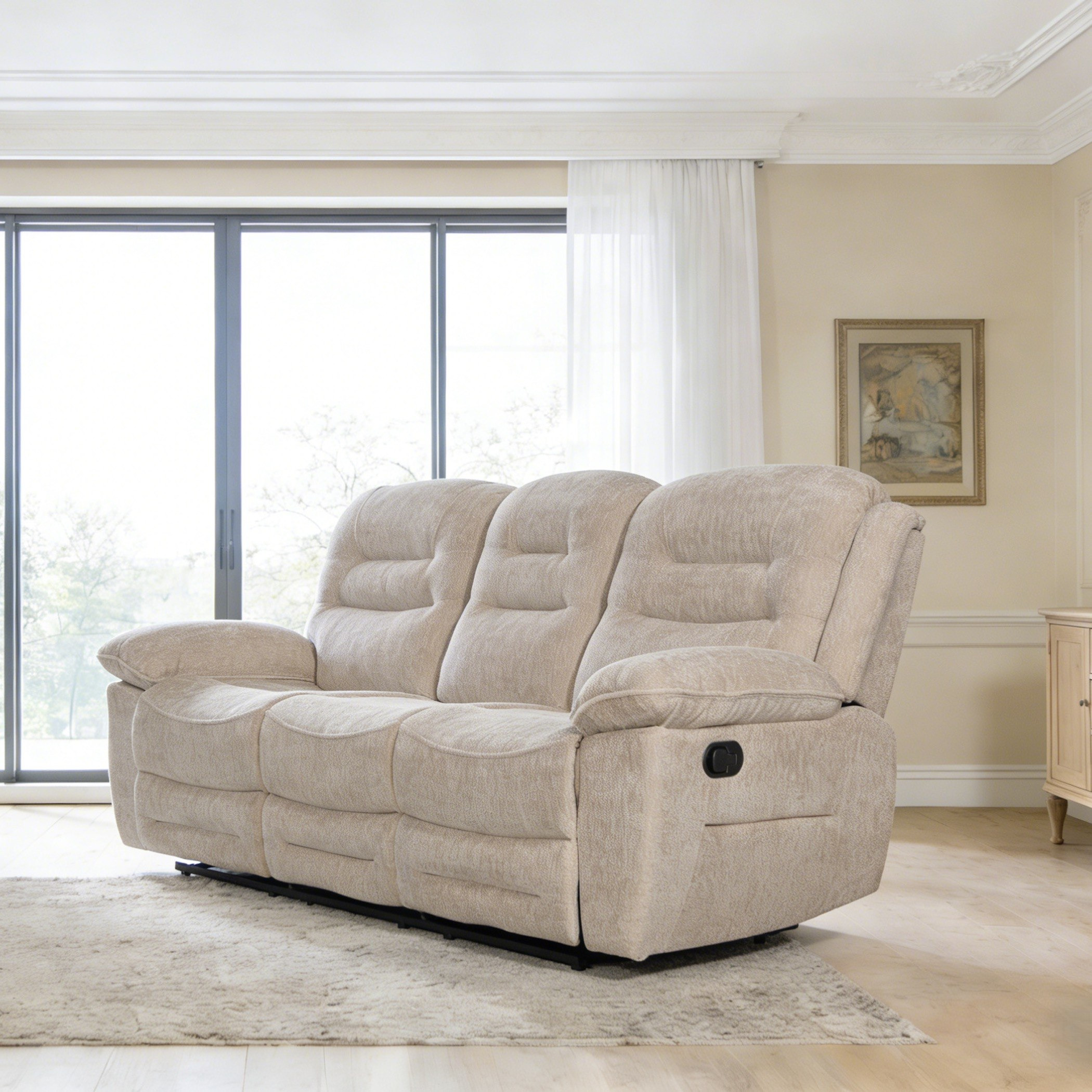 Brenton 3-Seater Fabric Recliner with Dropdown and 2 Cup Holders-hbxfurniture-sofasandarmchairs-reclinersofas-image-2