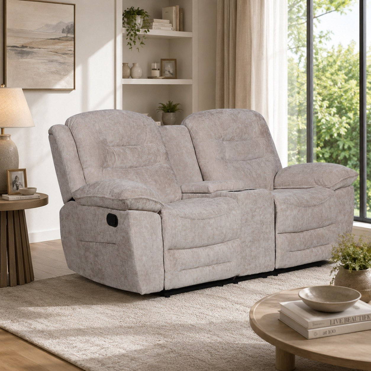 Brenton Storage Console 2-Seater Fabric USB Recliner with 2 Cup Holders and C-Type Charging-hbxfurniture-sofasandarmchairs-reclinersofas-image-1