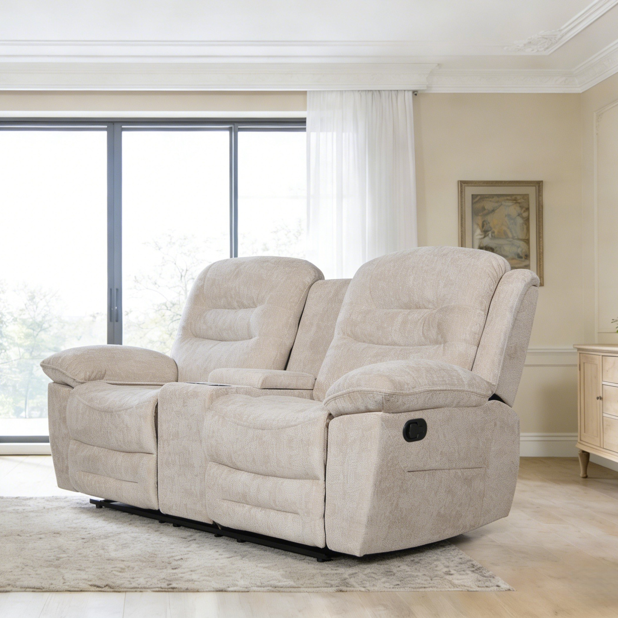 Brenton Storage Console 2-Seater Fabric USB Recliner with 2 Cup Holders and C-Type Charging-hbxfurniture-sofasandarmchairs-reclinersofas-image-2