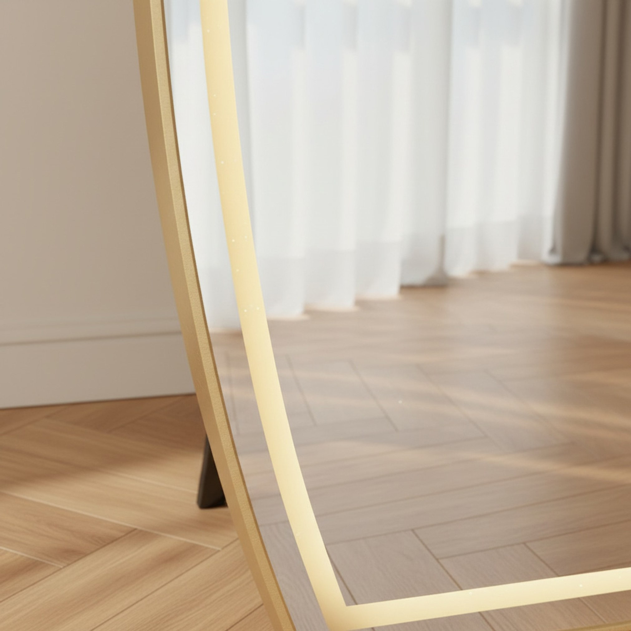 Reda Gilt LED Touch Switch 3 Light Colors Mirror with Stand - 70x160 cm-hbxhomeware-hbxdecorandfurnishings-image-4