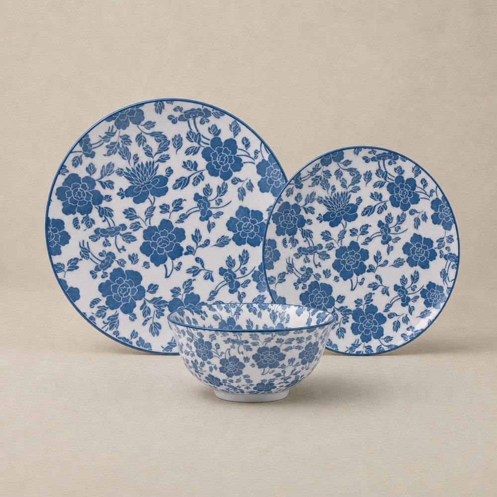 طقم عشاء بورسلان بطبعات زهور 18 قطعة من أوليفر - لـ6 أفراد-hbxdiningroom-tabletop-dinnersets-image-1