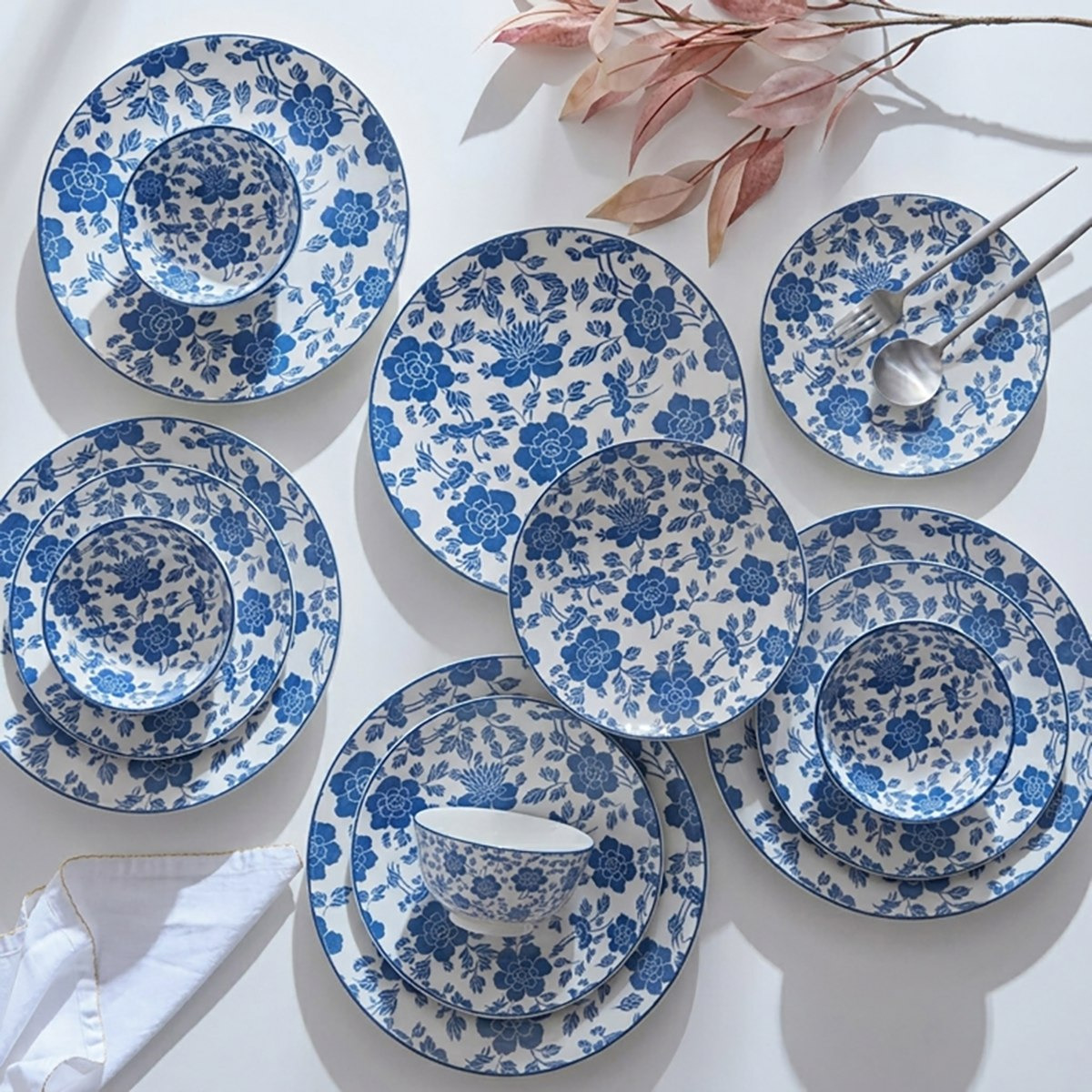 طقم عشاء بورسلان بطبعات زهور 18 قطعة من أوليفر - لـ6 أفراد-hbxdiningroom-tabletop-dinnersets-image-9