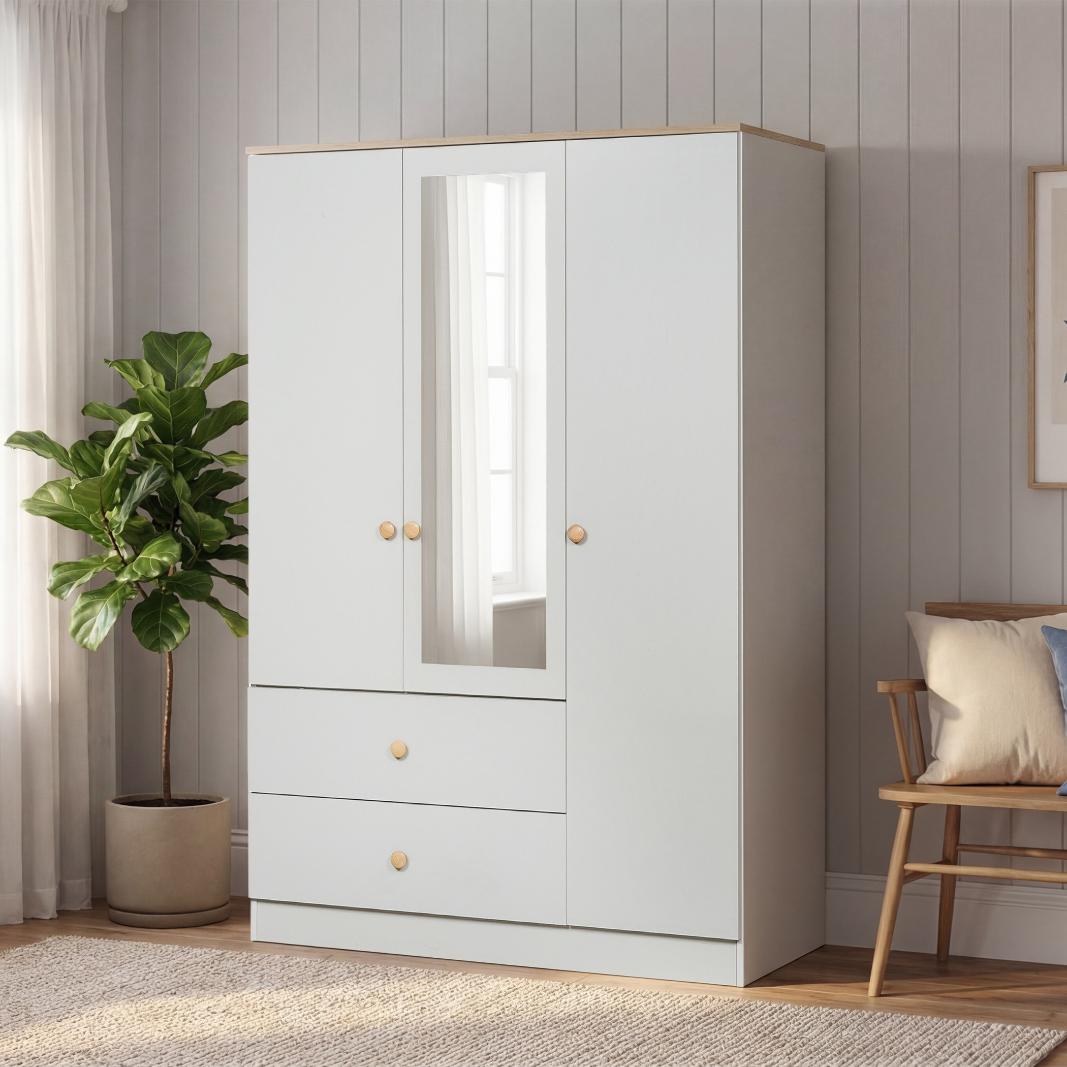 Movo Skara 3-Door Wardrobe with 2 Drawers-hbxfurniture-wardrobes-image-1