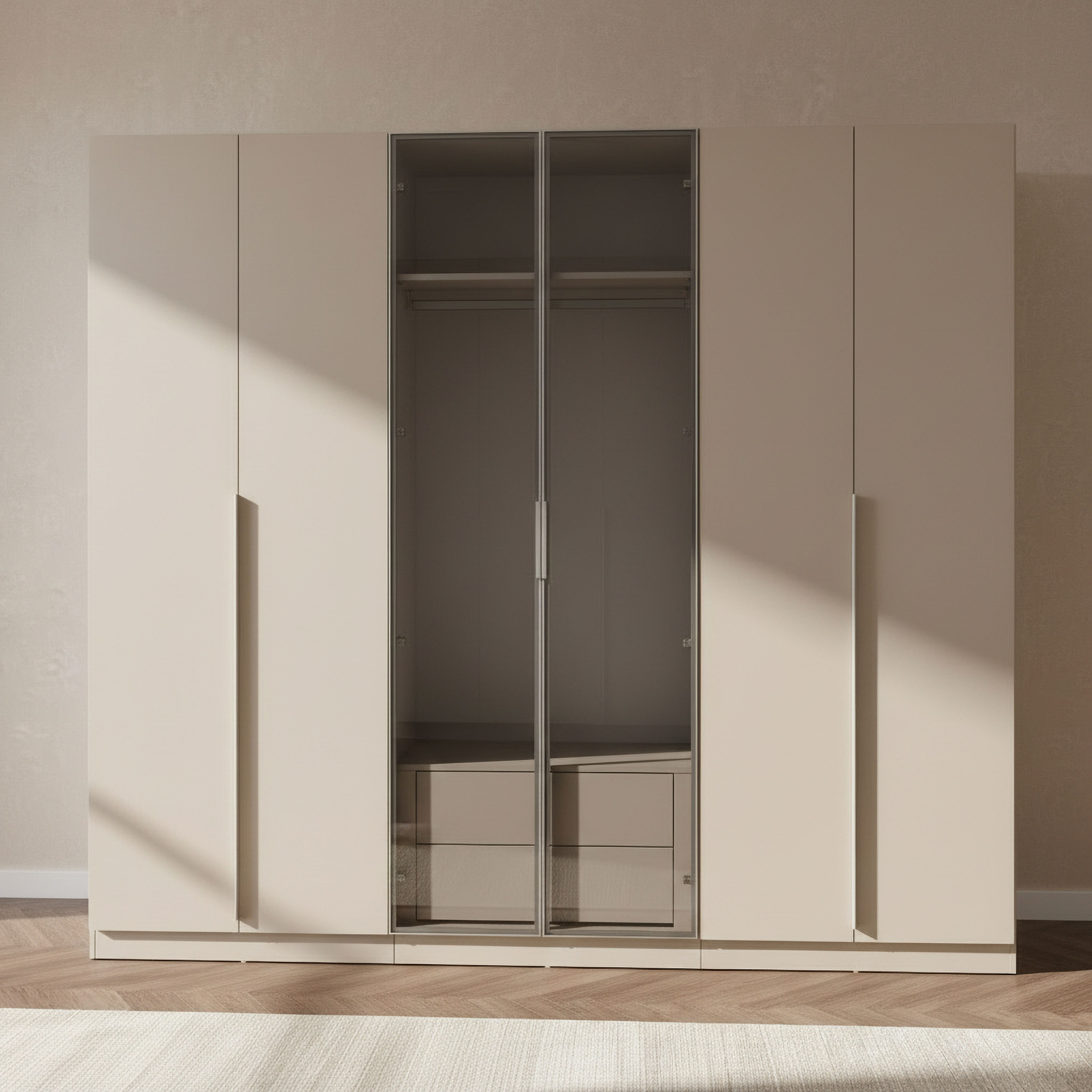 خزانة شفافة 6 أبواب مع درجين ومرايا من فينيس-hbxfurniture-wardrobes-image-2