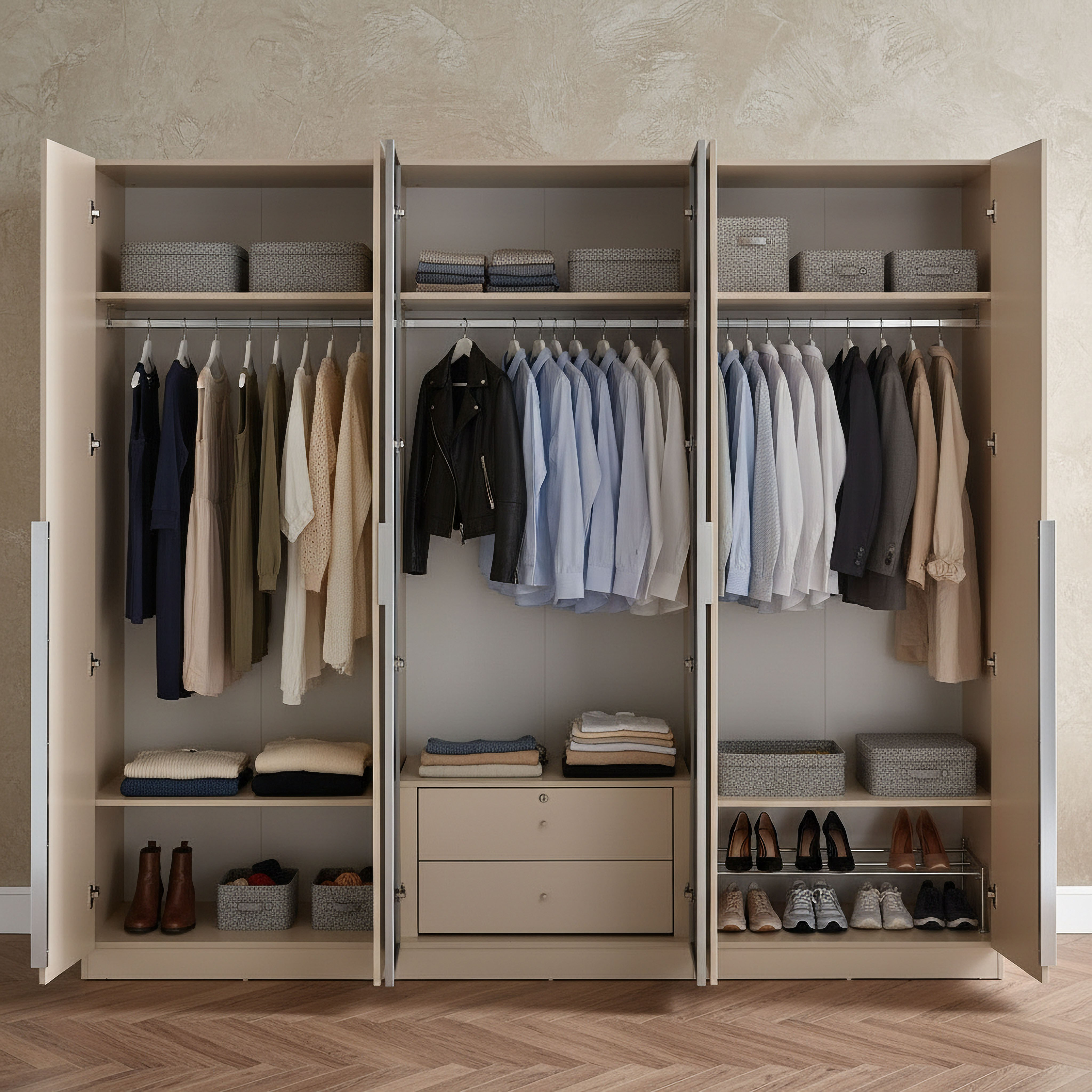 خزانة شفافة 6 أبواب مع درجين ومرايا من فينيس-hbxfurniture-wardrobes-image-3