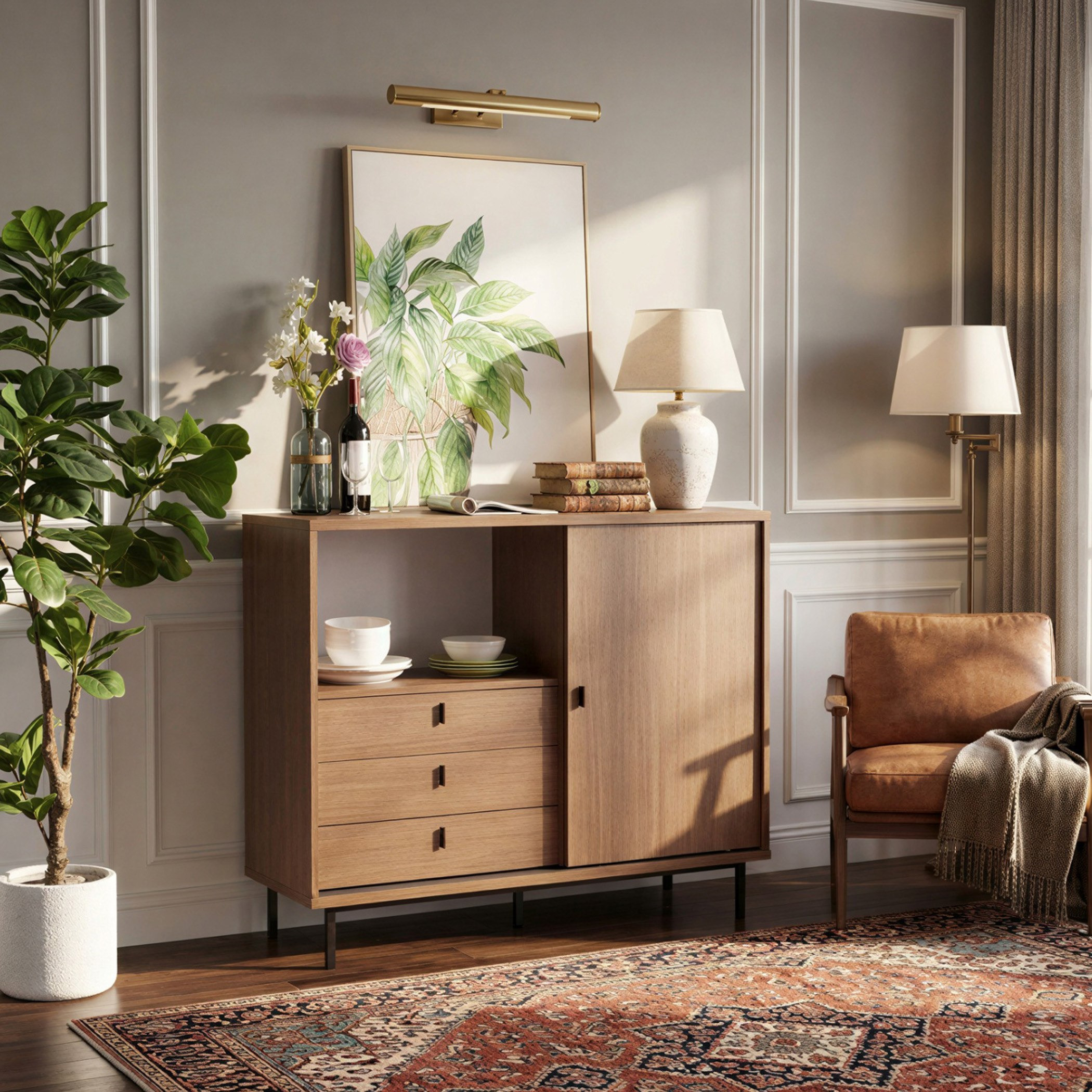 Wilson Sliding Door 3-Drawer Multipurpose Cabinet-hbxfurniture-diningroom-buffetsandsideboards-image-11