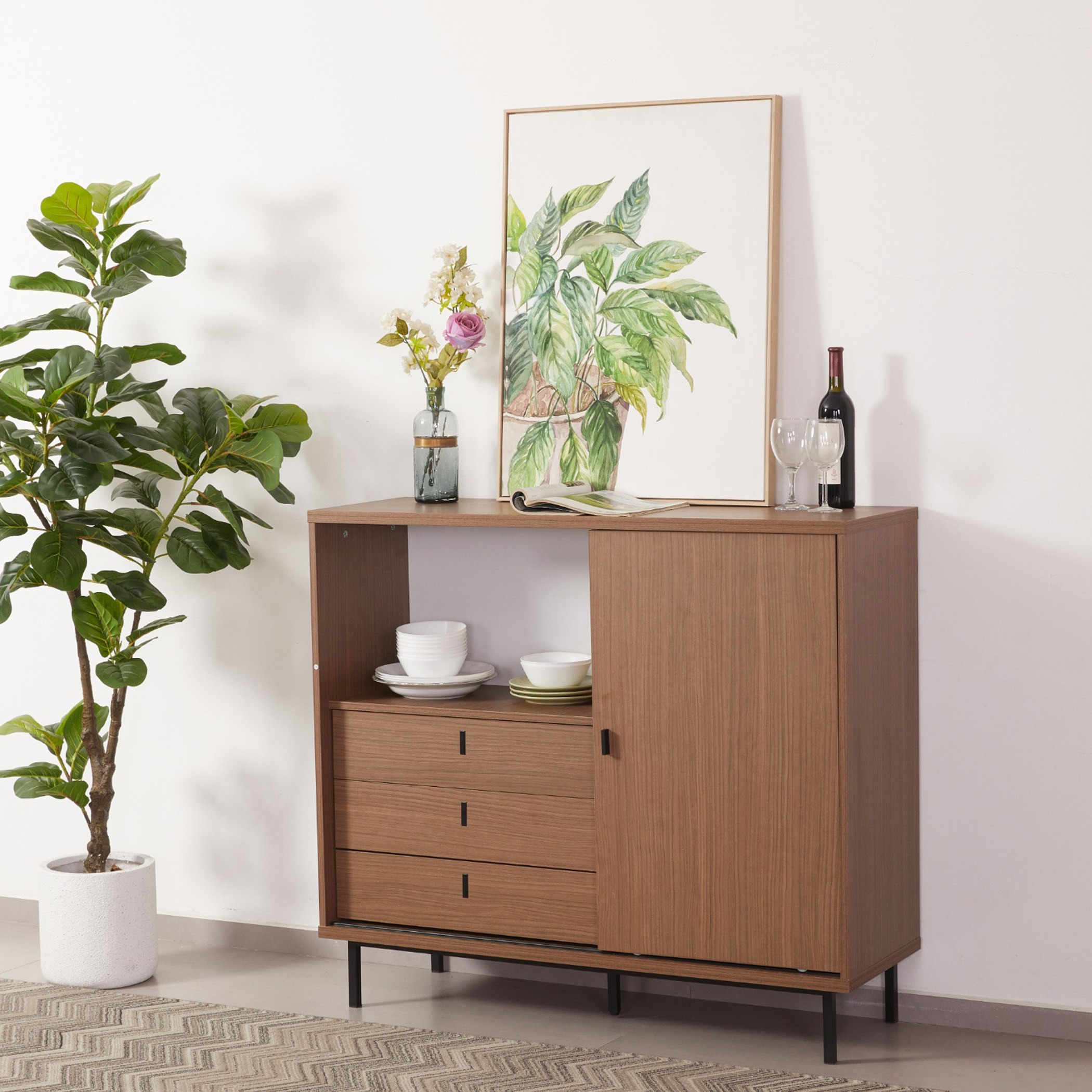 Wilson Sliding Door 3-Drawer Multipurpose Cabinet-hbxfurniture-diningroom-buffetsandsideboards-image-2